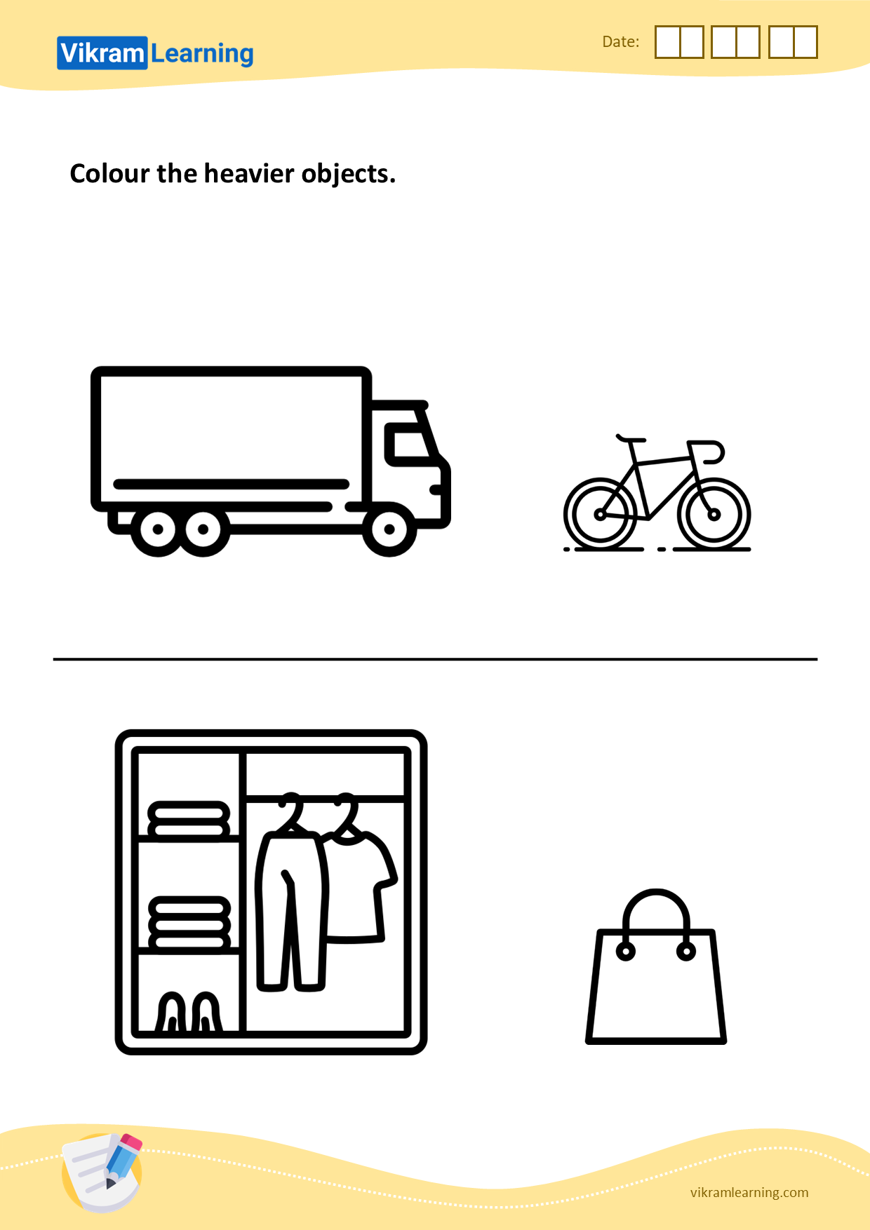 Download colour the heavier objects worksheets
