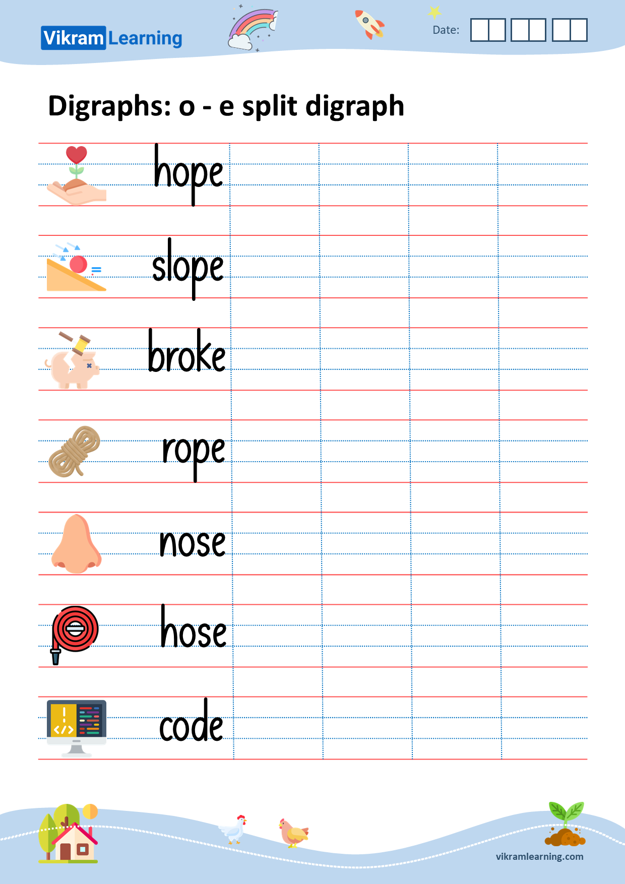 Download digraphs: o - e split digraph worksheets