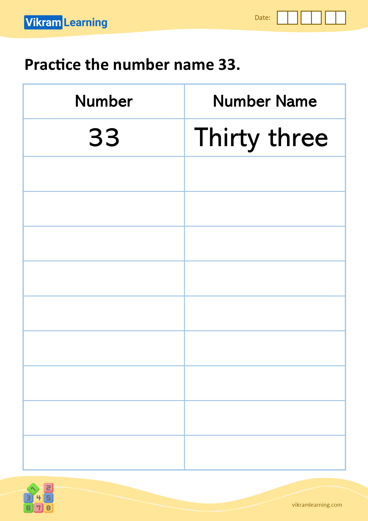 Download Practice The Number Name 33 Worksheets Vikramlearning