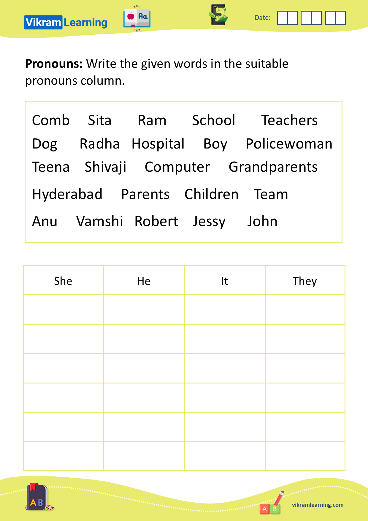 Download pronouns worksheets