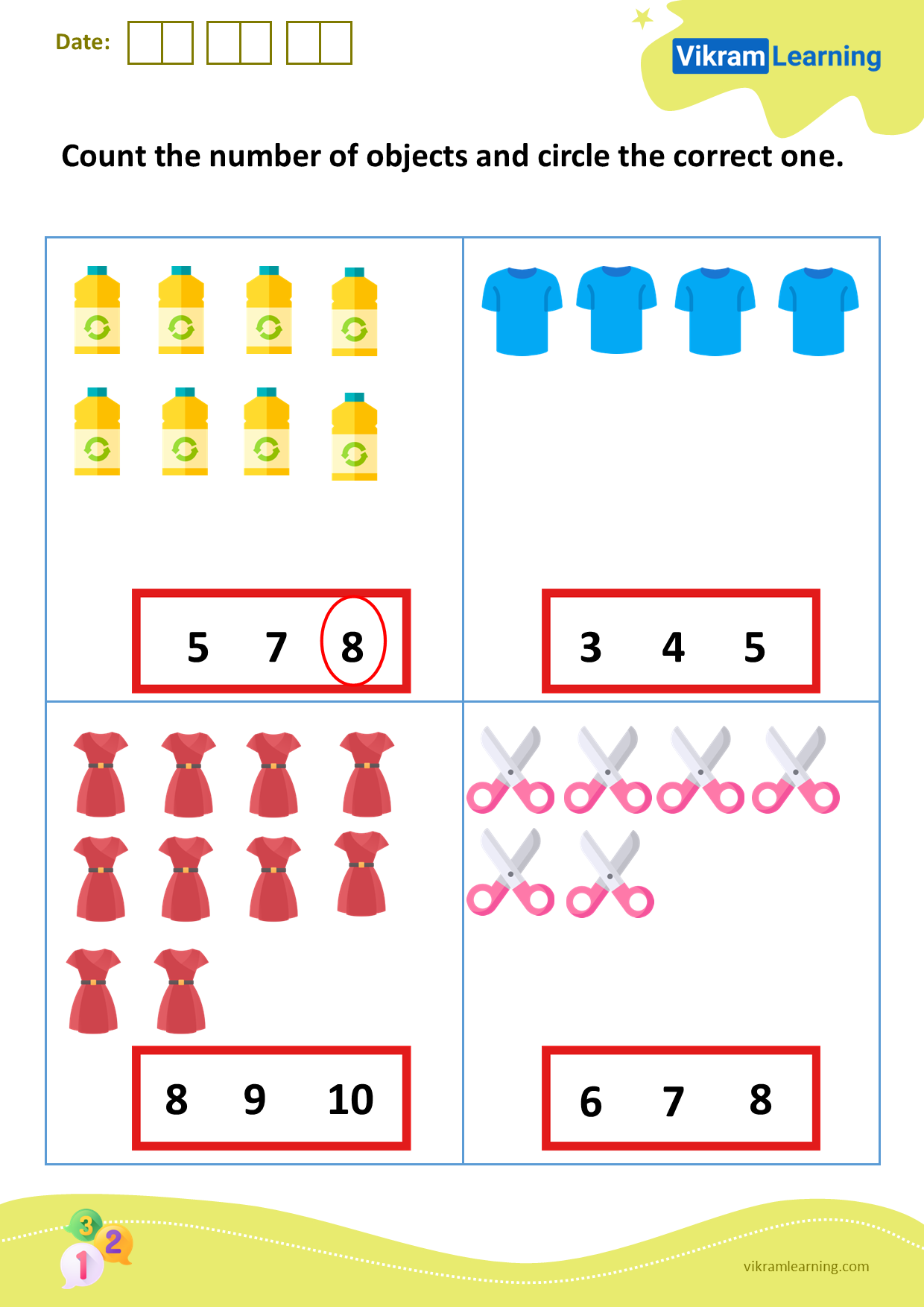Download count the number of objects and circle the correct one worksheets