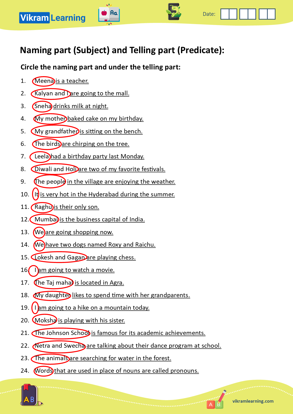 Download naming part (subject) and telling part (predicate) worksheets, subject and predicate worksheets worksheets