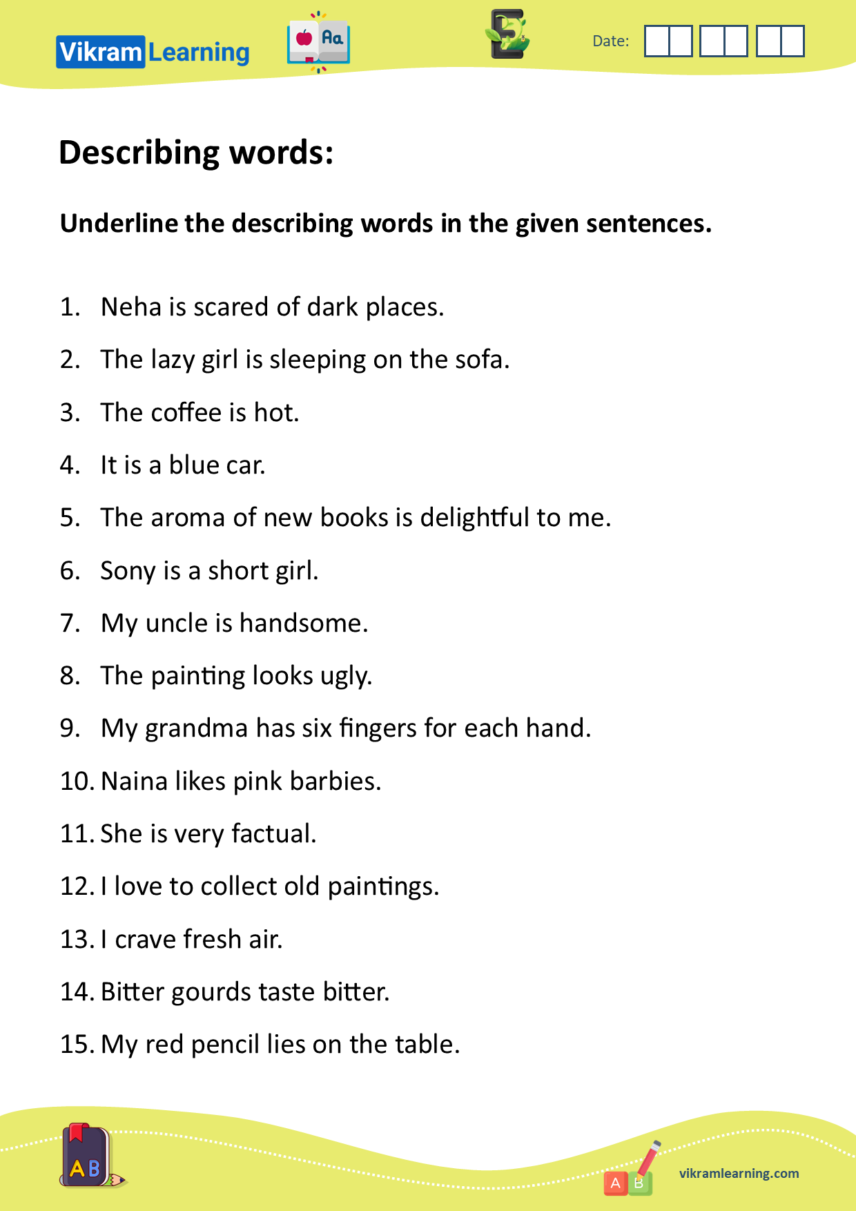 Download describing words: adjectives worksheets