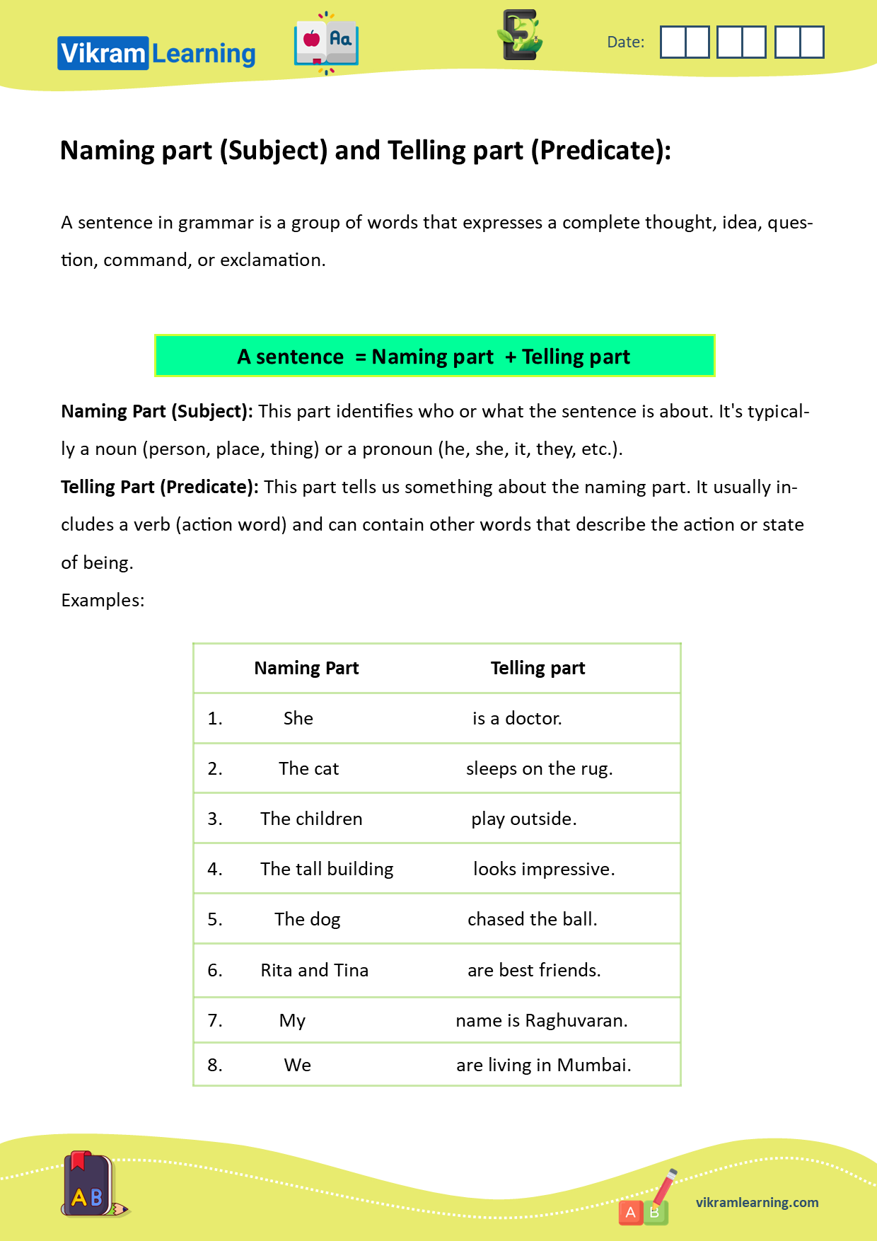 Download naming part (subject) and telling part (predicate) worksheets, subject and predicate worksheets worksheets