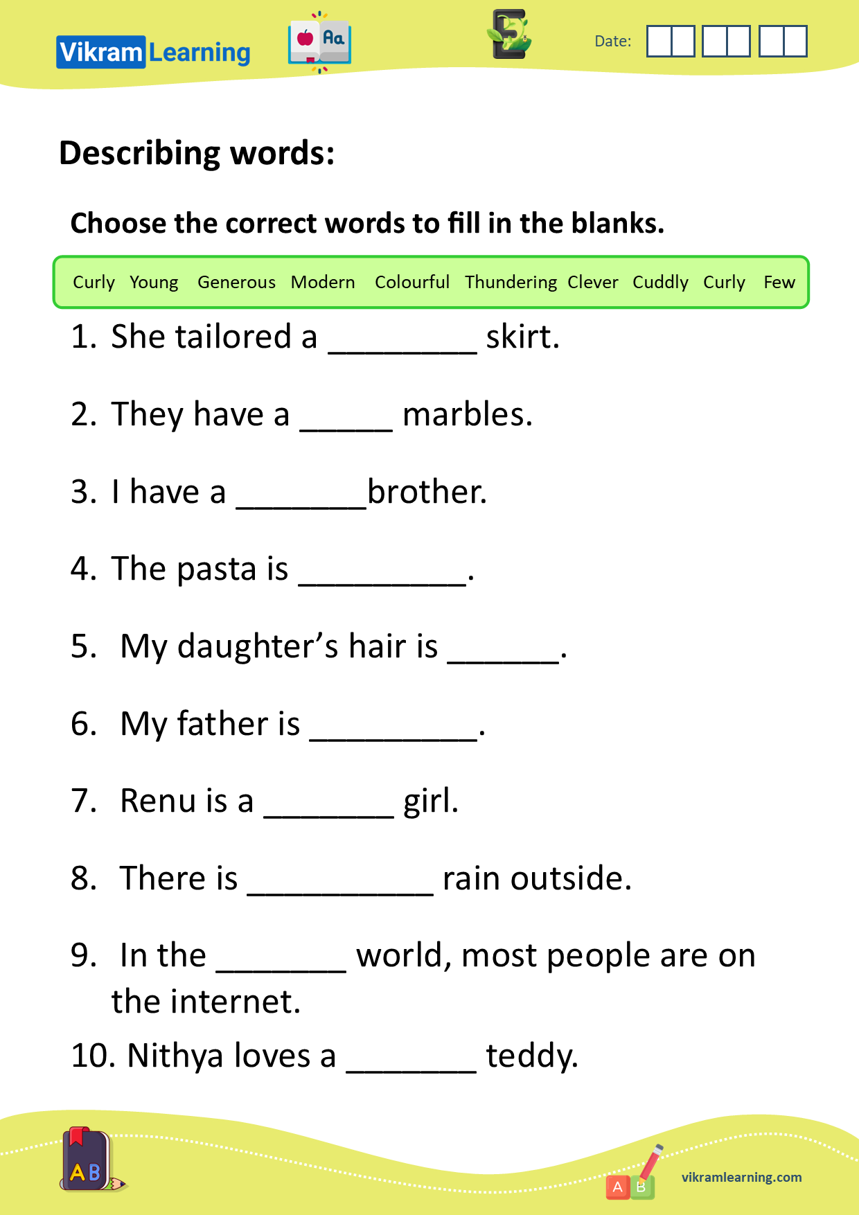 Download describing words: adjectives worksheets