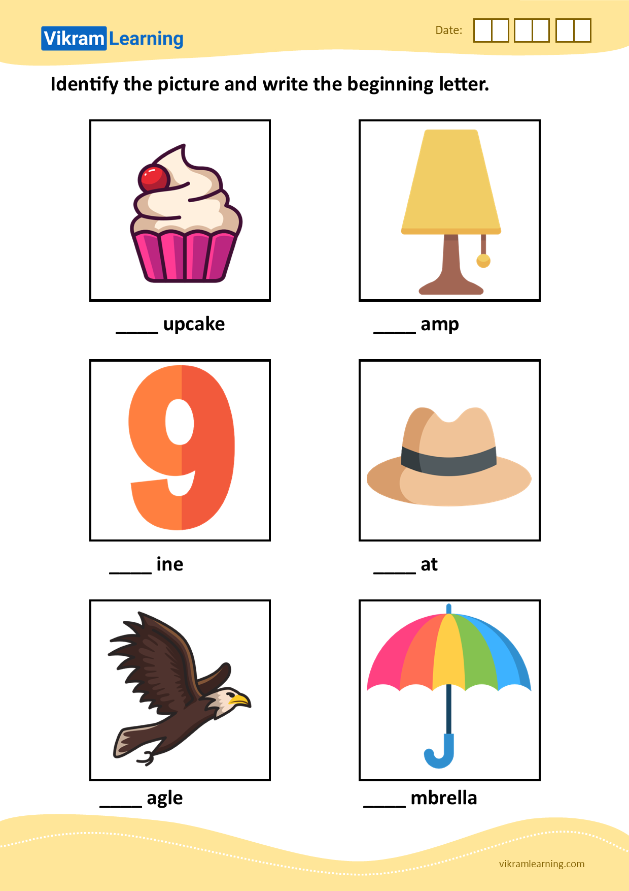 Download identify the picture and write the beginning letter - pattern 3 worksheets