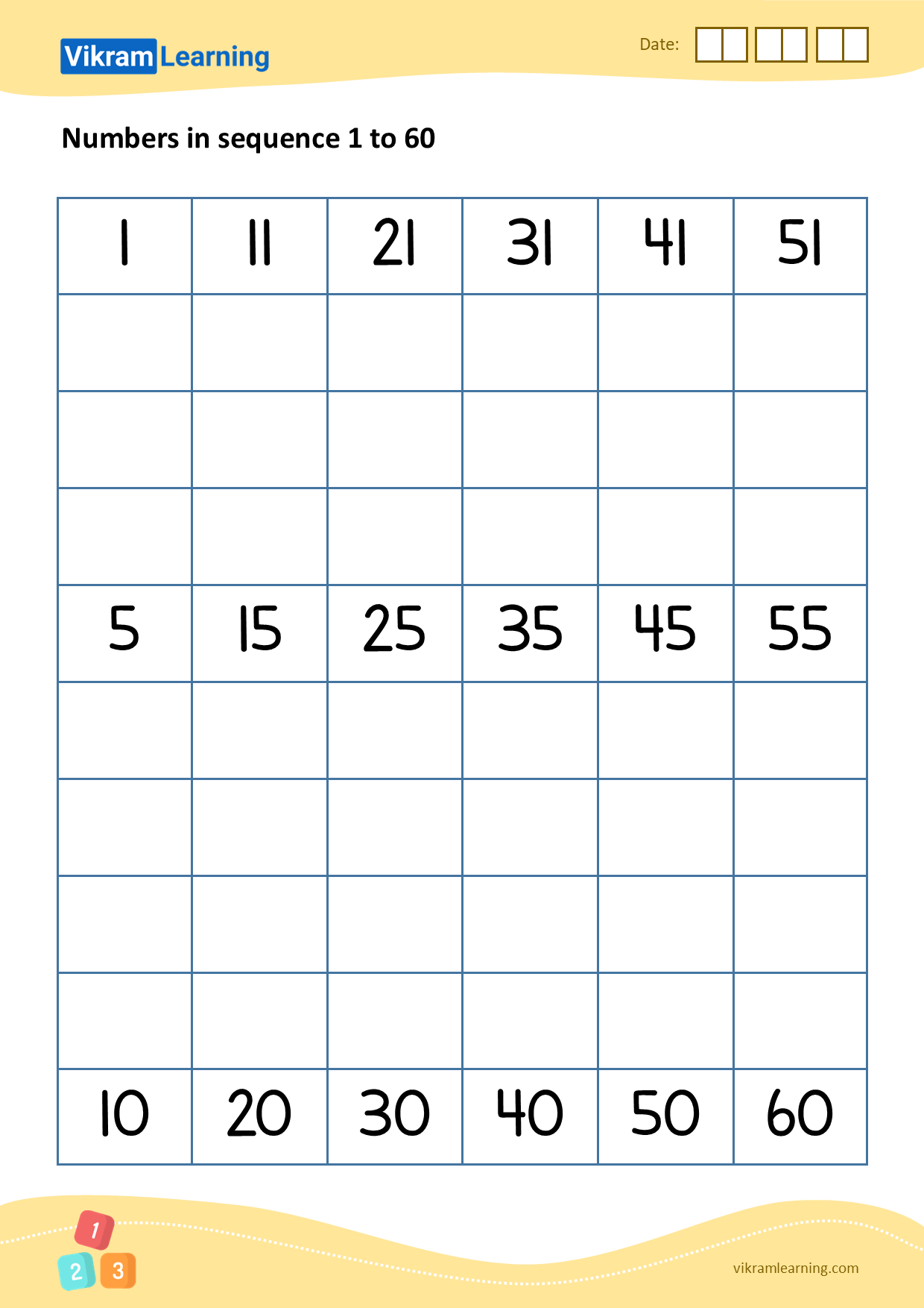 Download 06 - numbers in sequence 1 to 60 worksheets