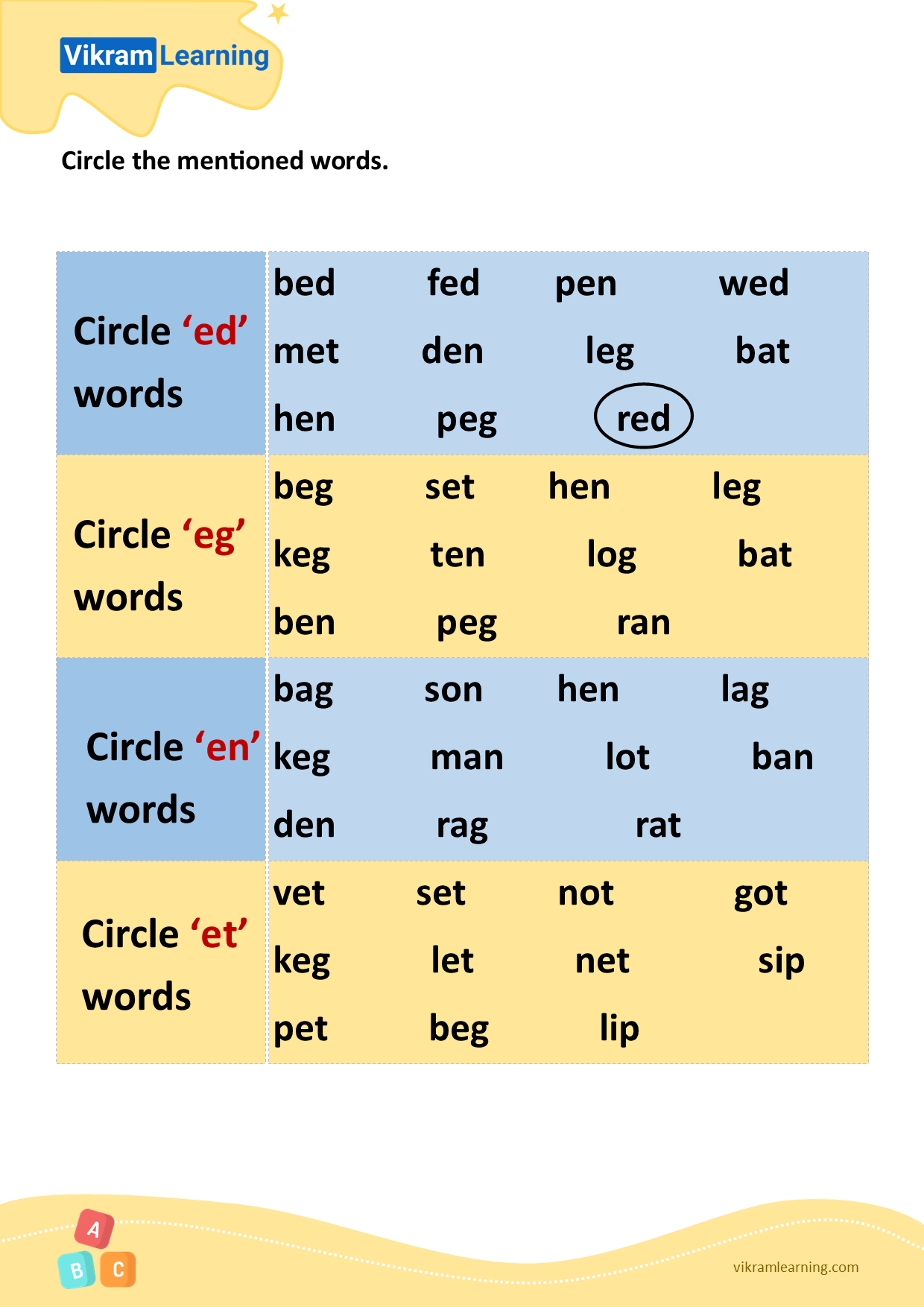 Download circle the mentioned words worksheets