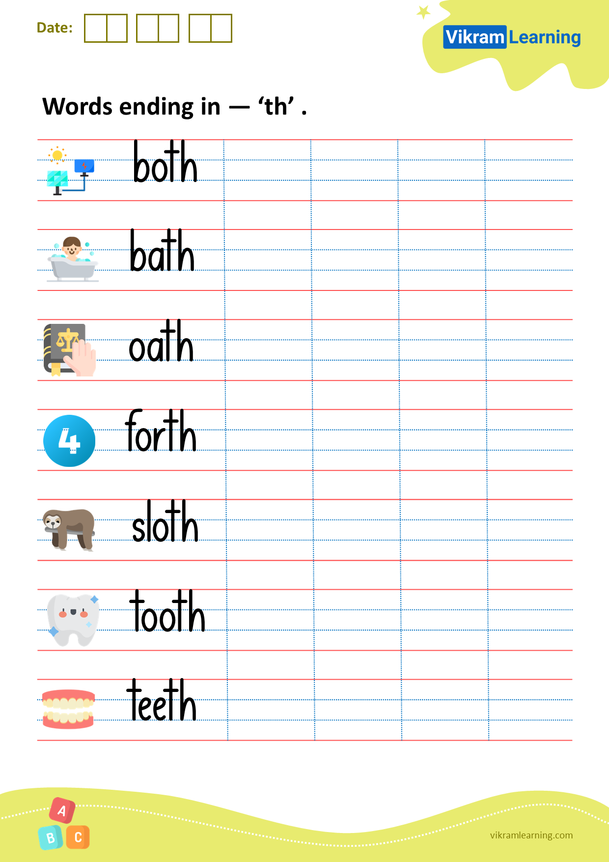 Download Words Ending In th Worksheets Vikramlearning