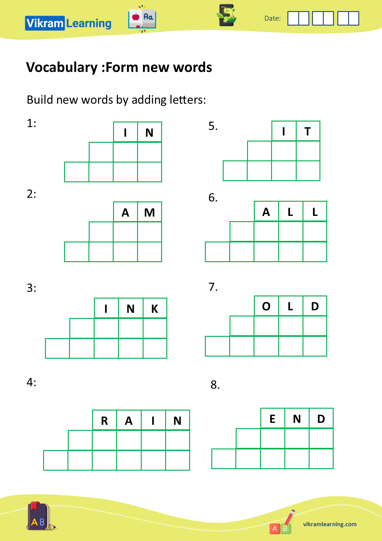 Download vocabulary: unscramble words, form new words, words ladder, forming new words by adding, removing, or replacing letters, build new words, example: in, win, twin, old, cold, scold, ray, pray, spray, etc. worksheets