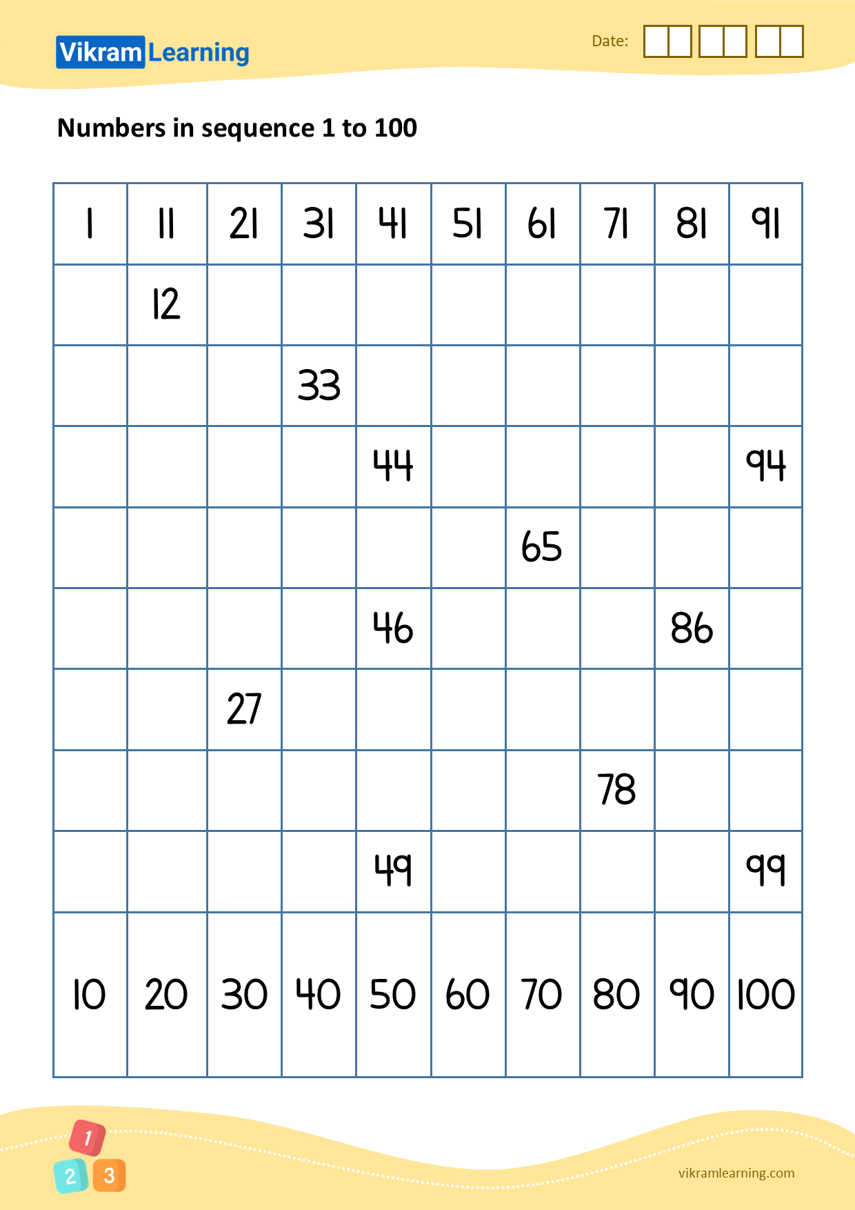Download 04 - numbers in sequence 1 to 100 worksheets