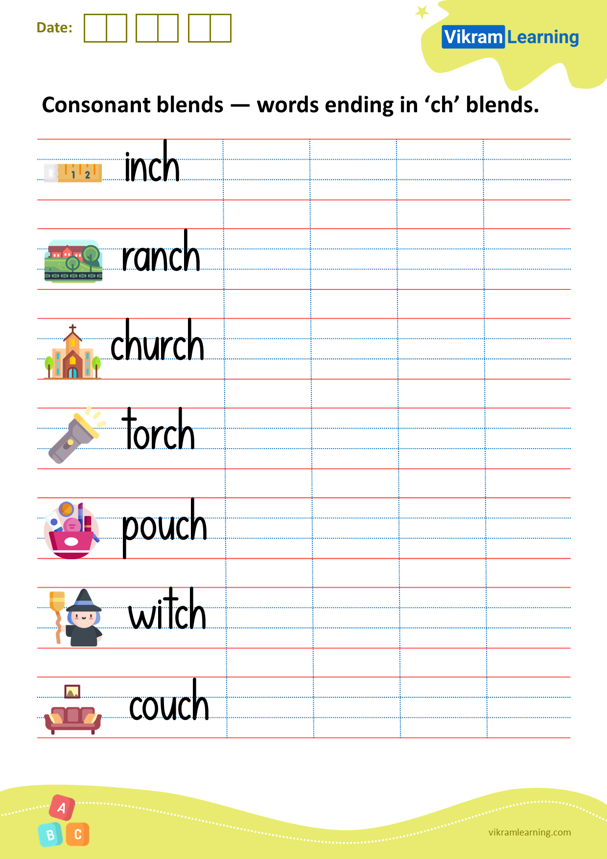 Download consonant blends — words ending in ‘ch’ blends worksheets