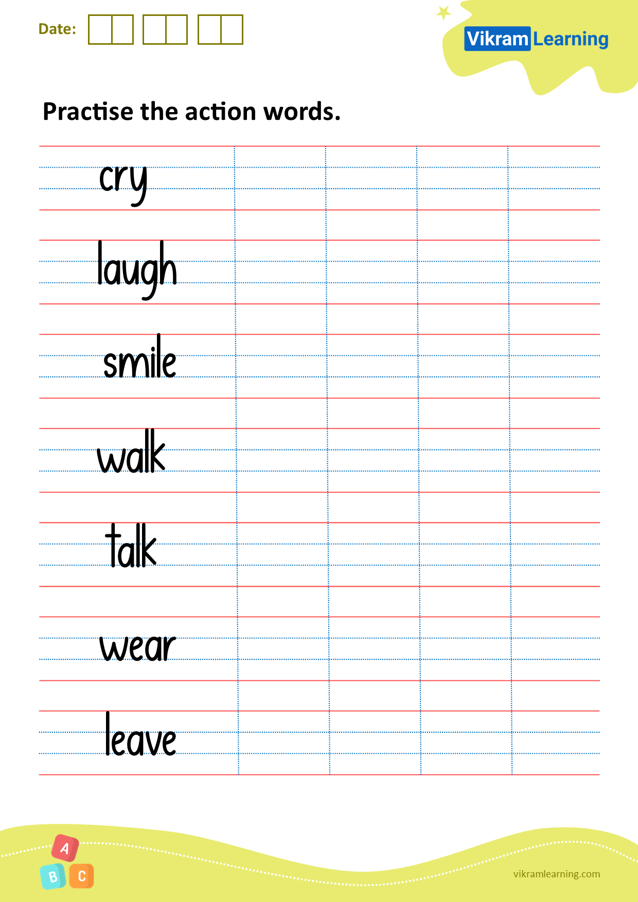 Download practice the action words worksheets
