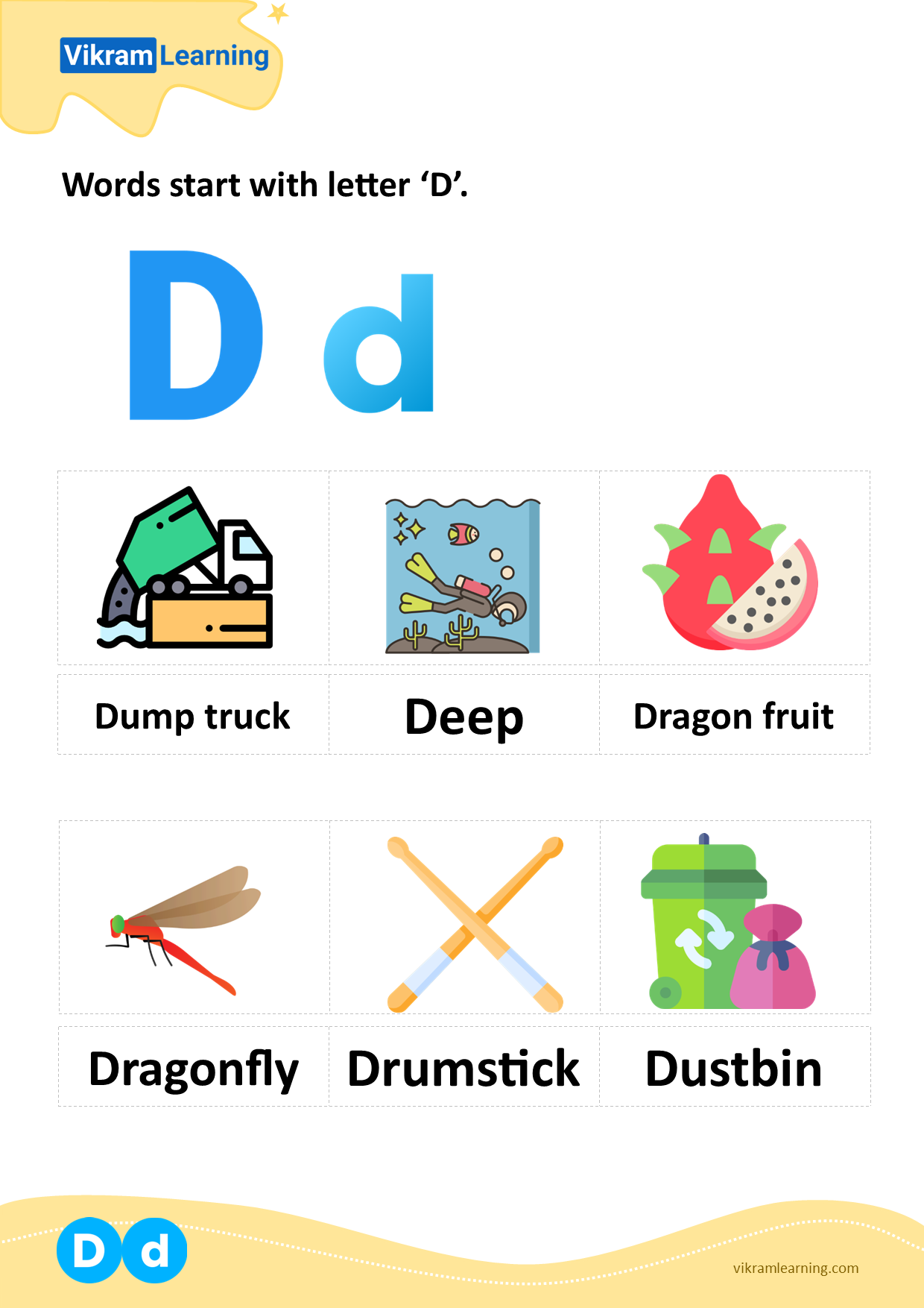 Download words start with letter 'd' worksheets | vikramlearning.com
