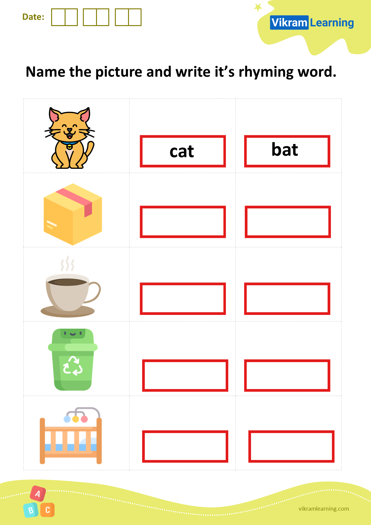 Download Name The Picture And Write It s A Rhyming Word Worksheets Vikramlearning