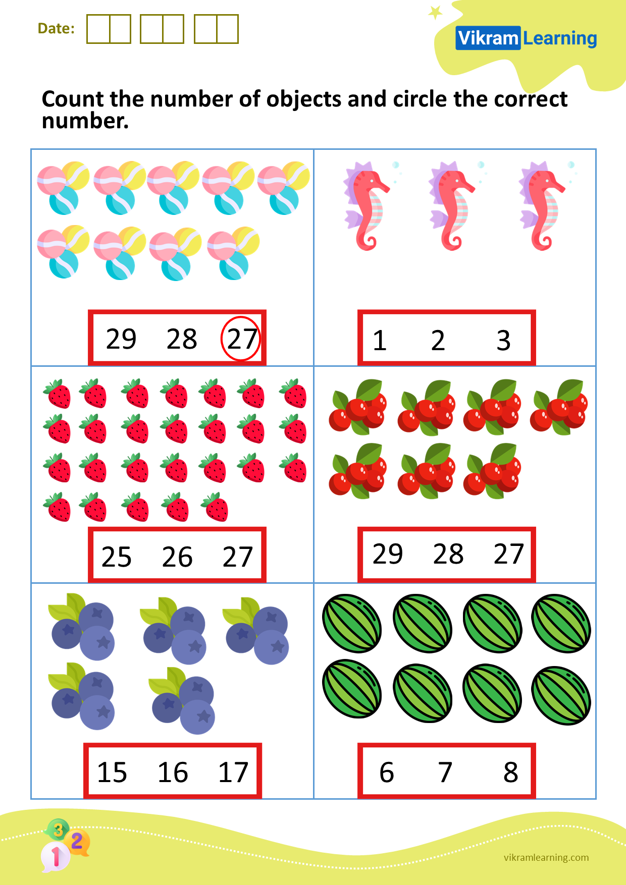 Download count the number of objects and circle the correct number worksheets