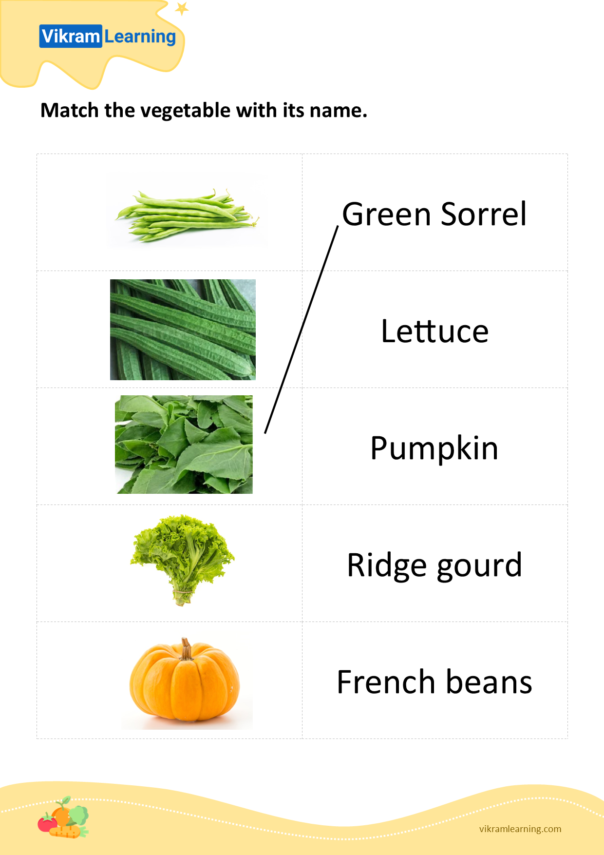 Download match the vegetable with its name - pattern 4 worksheets