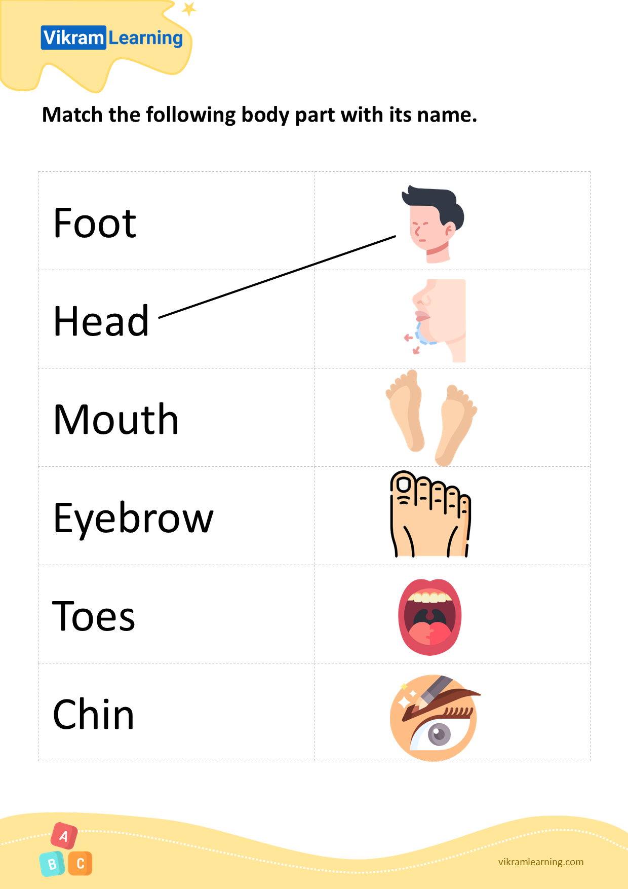 Download match the following body part with its name - pattern 1 worksheets