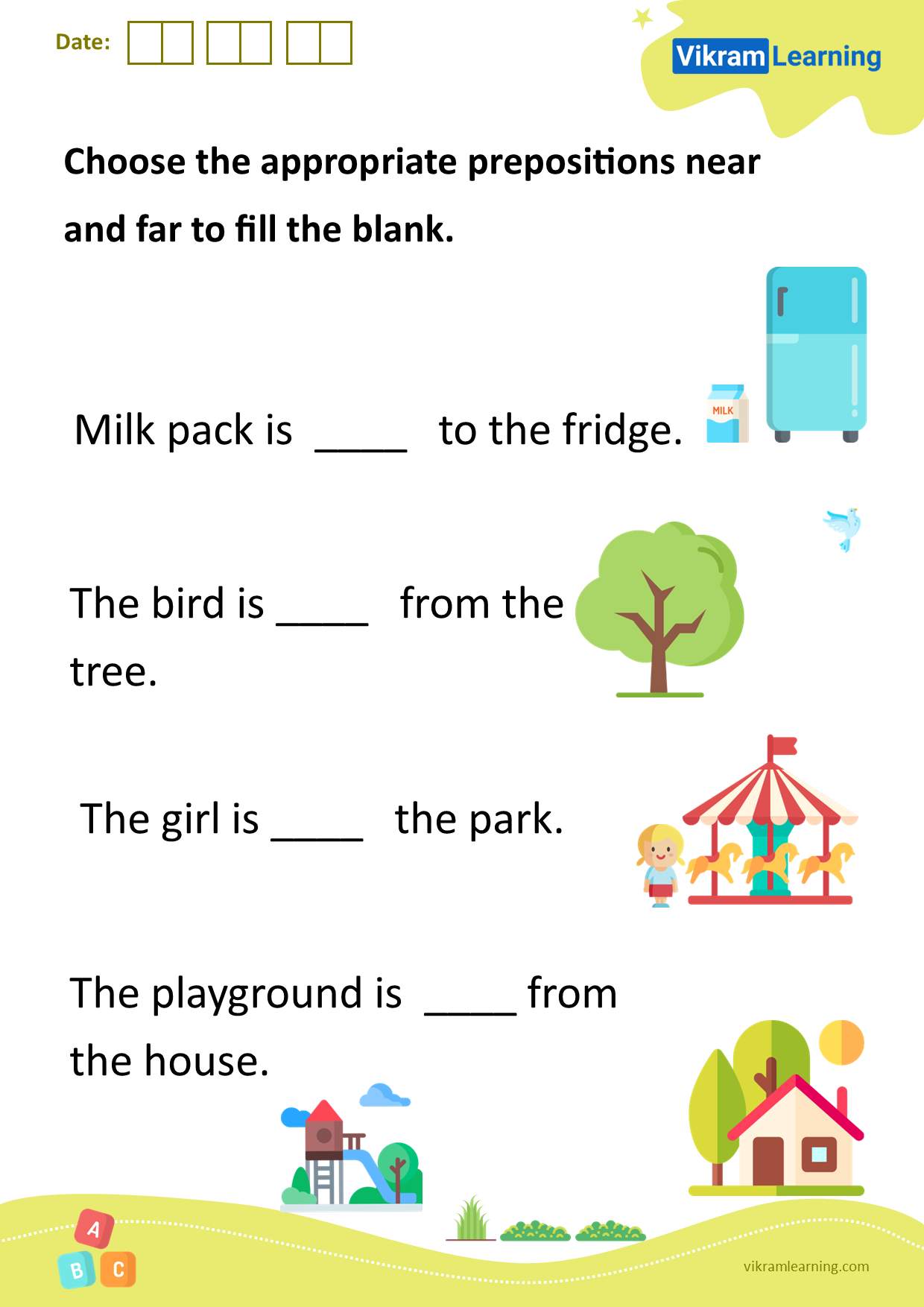 Download choose the appropriate prepositions near and far to fill the blank worksheets