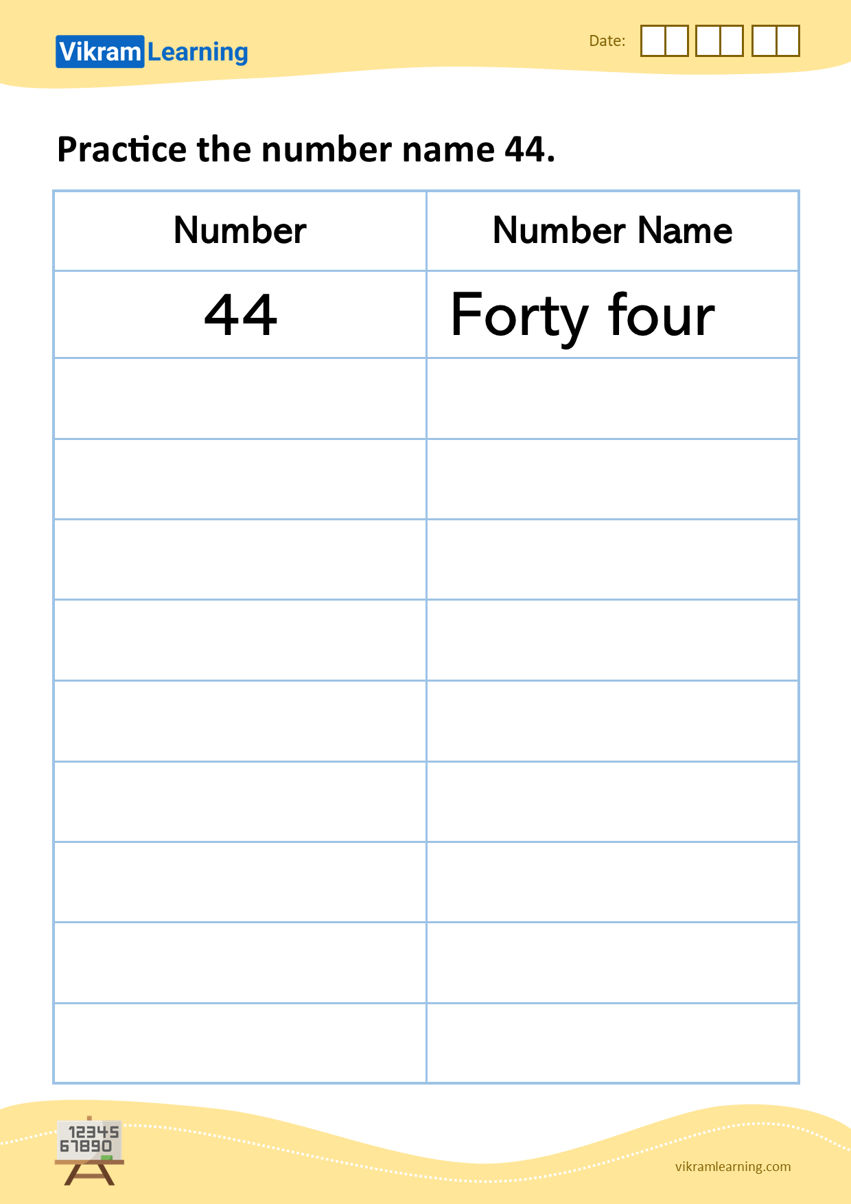 Download practice the number name 44 worksheets