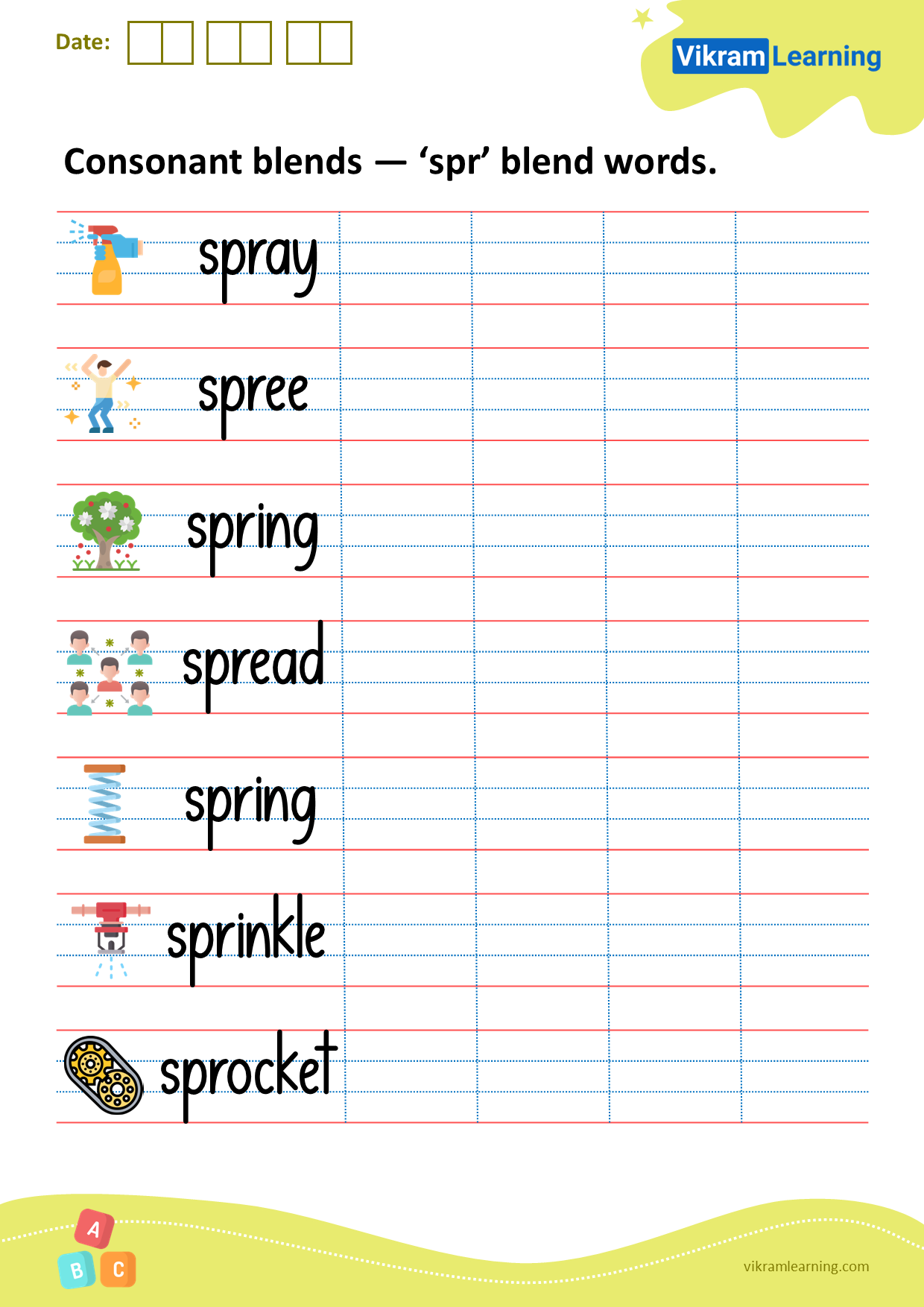 Download consonant blends — ‘spr’ blend words worksheets
