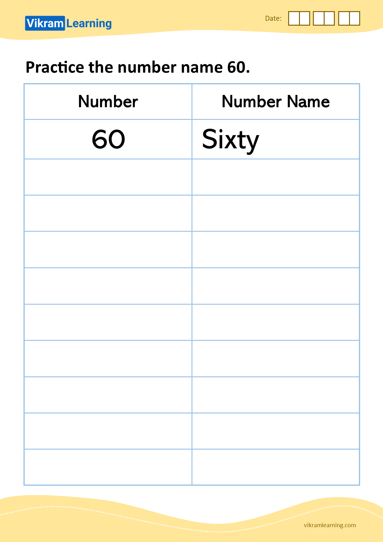 Download practice the number name 60 worksheets