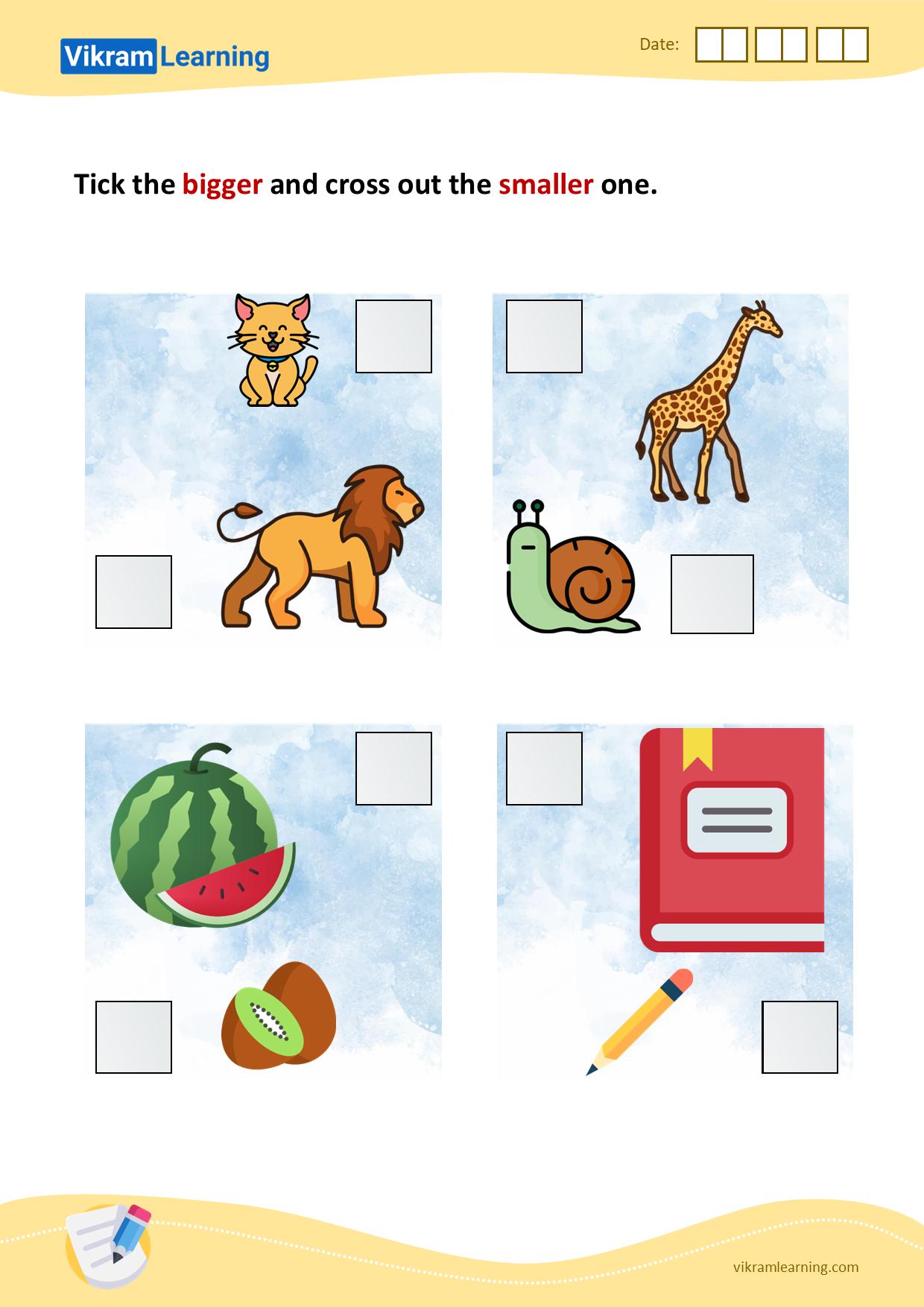 Download tick the bigger one and cross out the smaller one - 2 worksheets