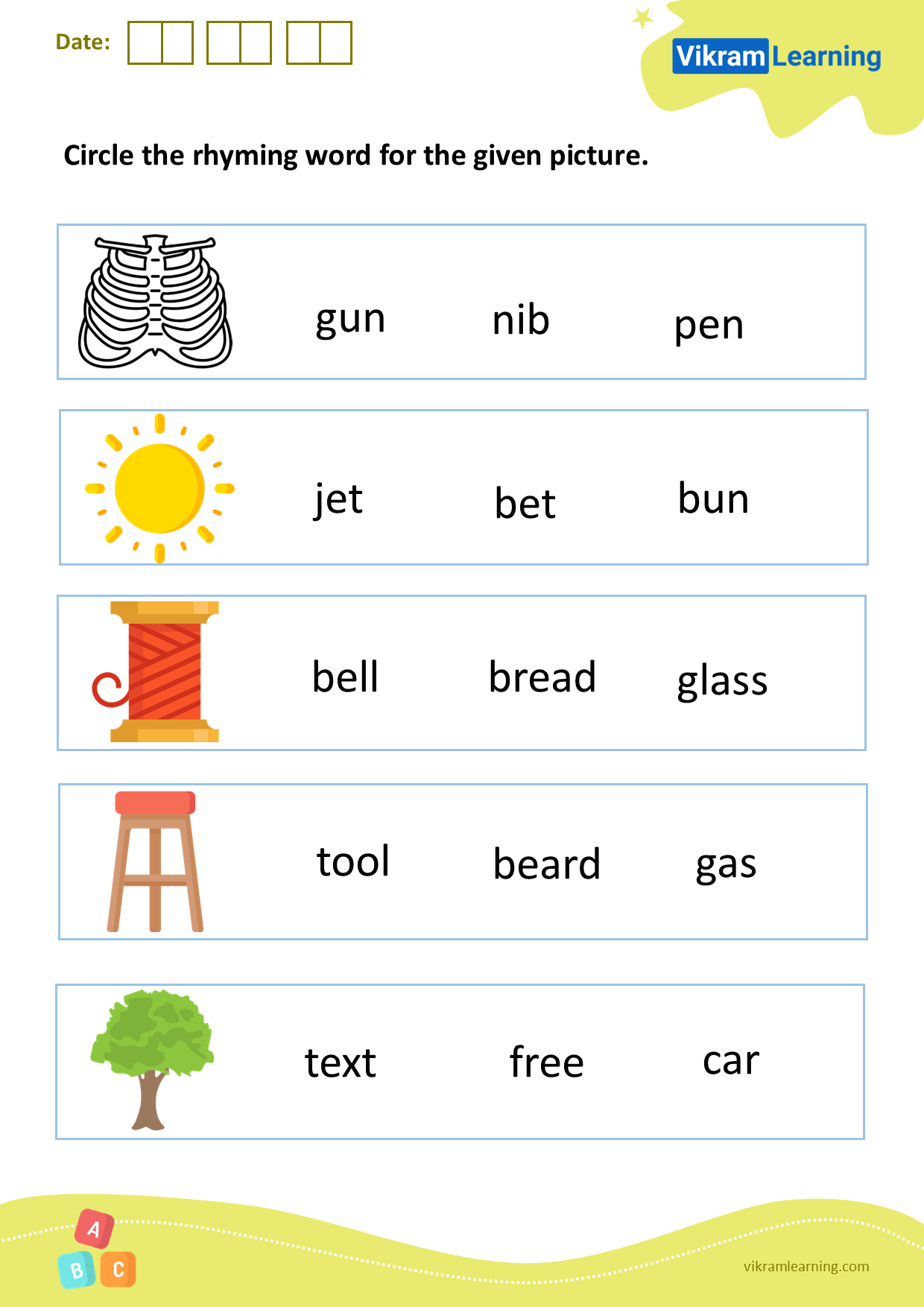Download circle the rhyming word for the given picture worksheets