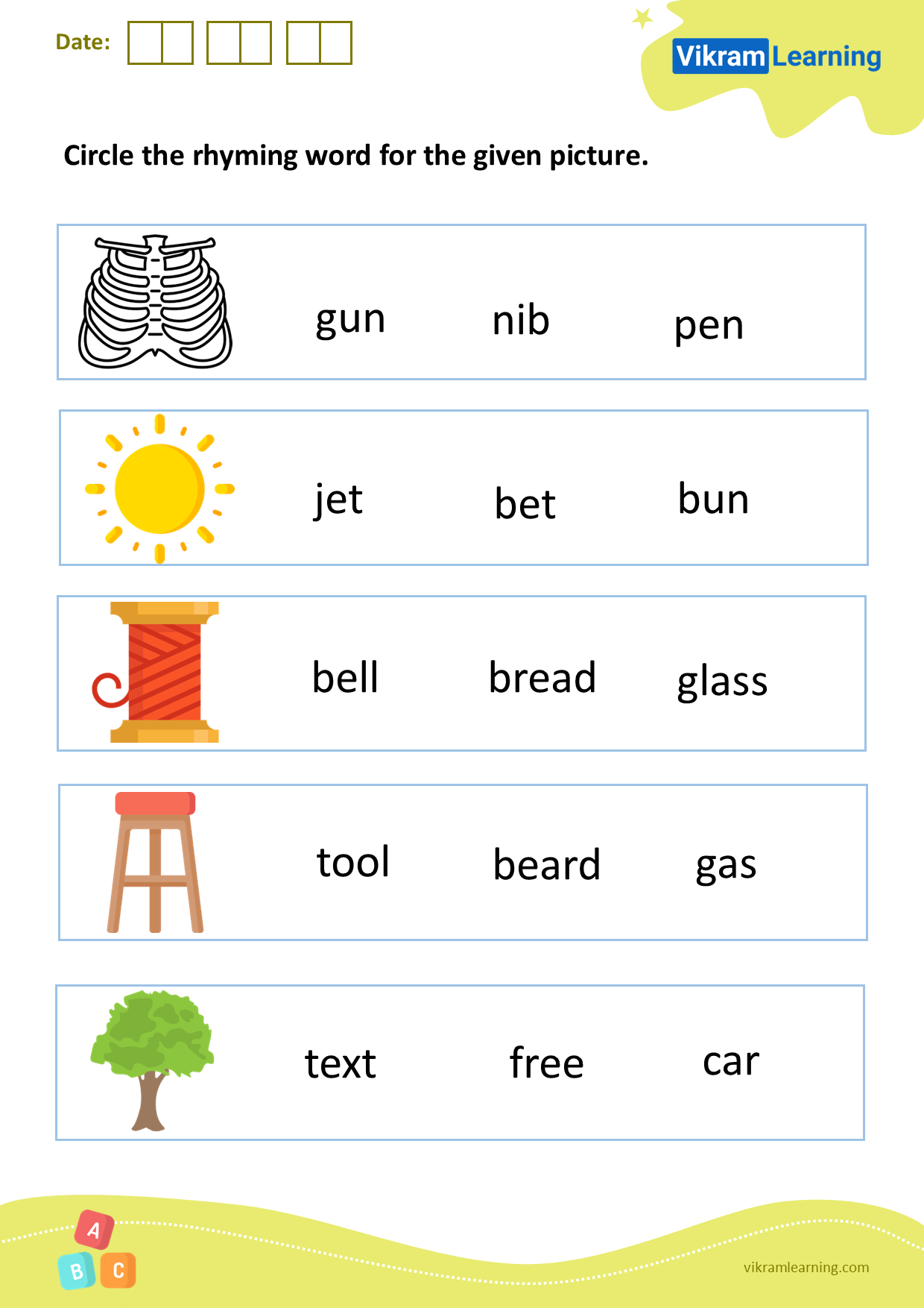 Download Circle The Rhyming Word For The Given Picture Worksheets Vikramlearning