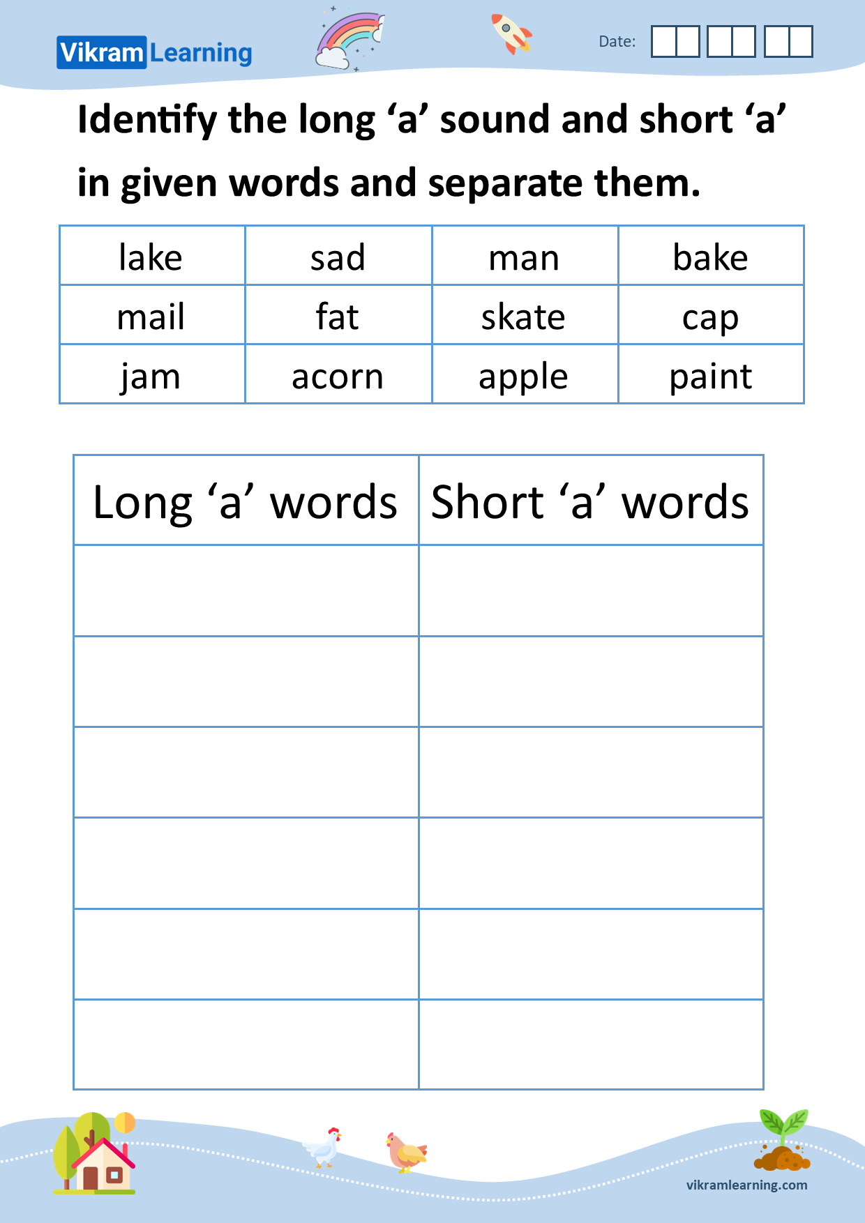 Download phonics short and long vowel sounds worksheets
