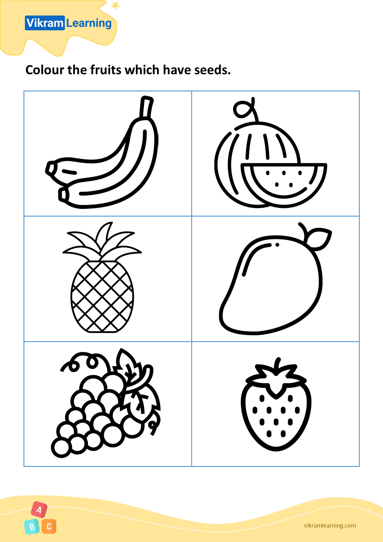 Download colour the fruits which have seeds - pattern 1 worksheets