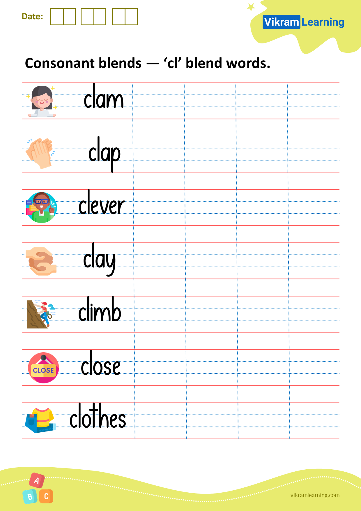 Download consonant blends — ‘cl’ blend words worksheets