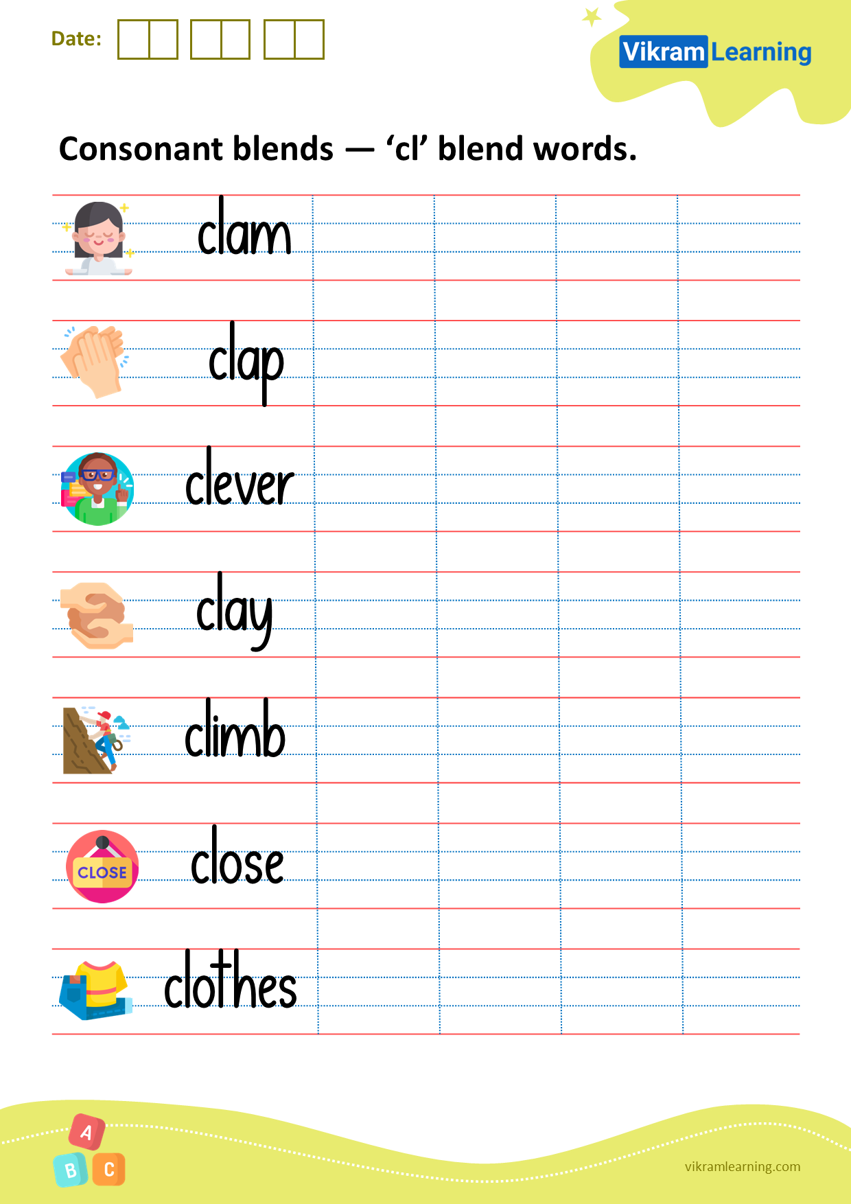 Download Consonant Blends cl Blend Words Worksheets 