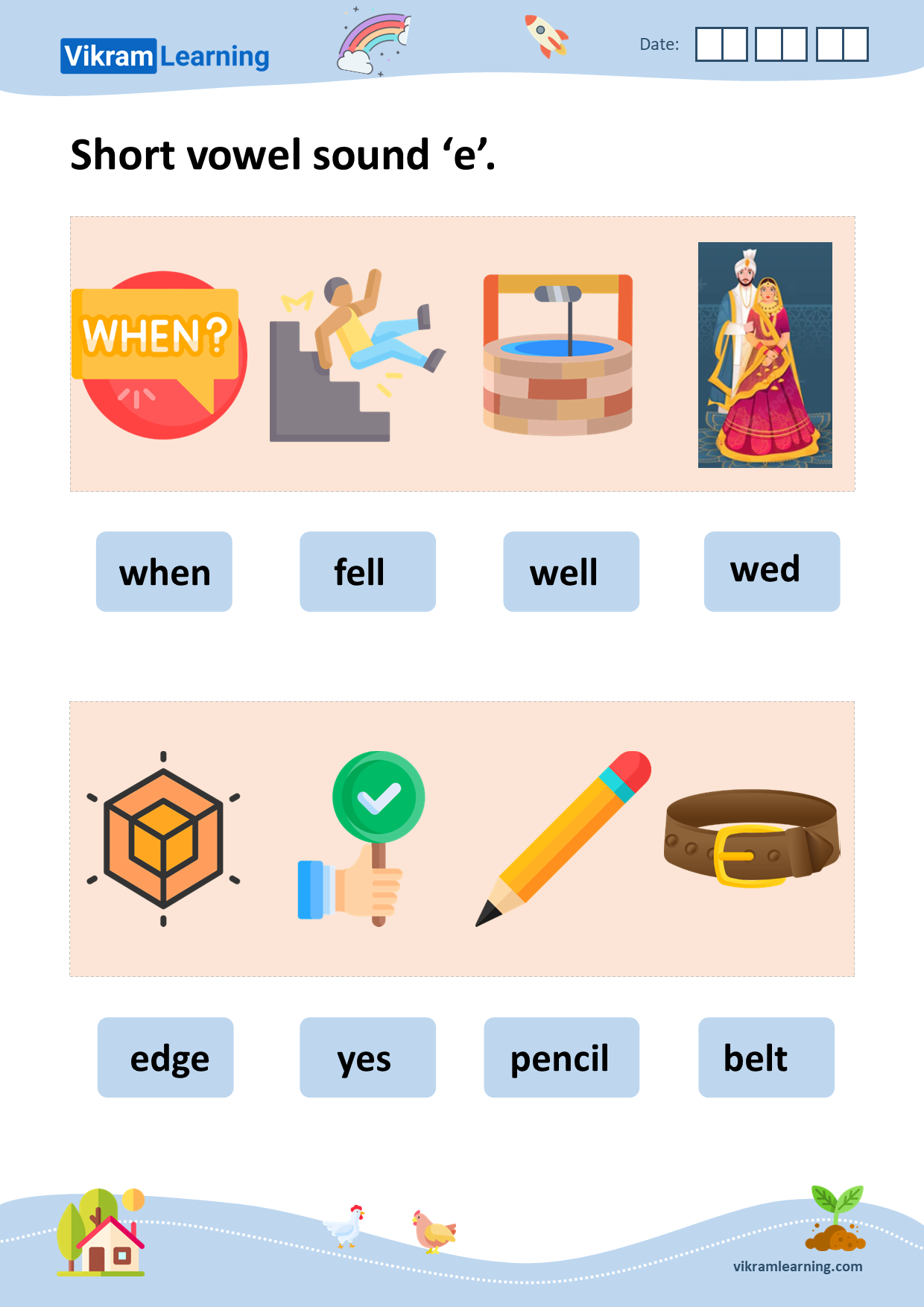 Download phonics short and long vowel sounds 'e' worksheets