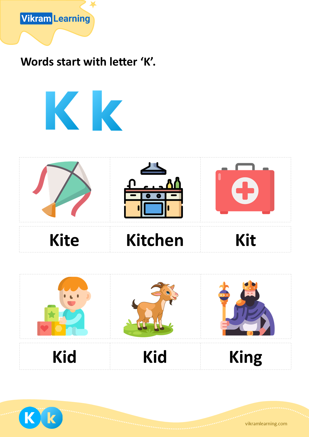 Download words start with letter 'k' worksheets