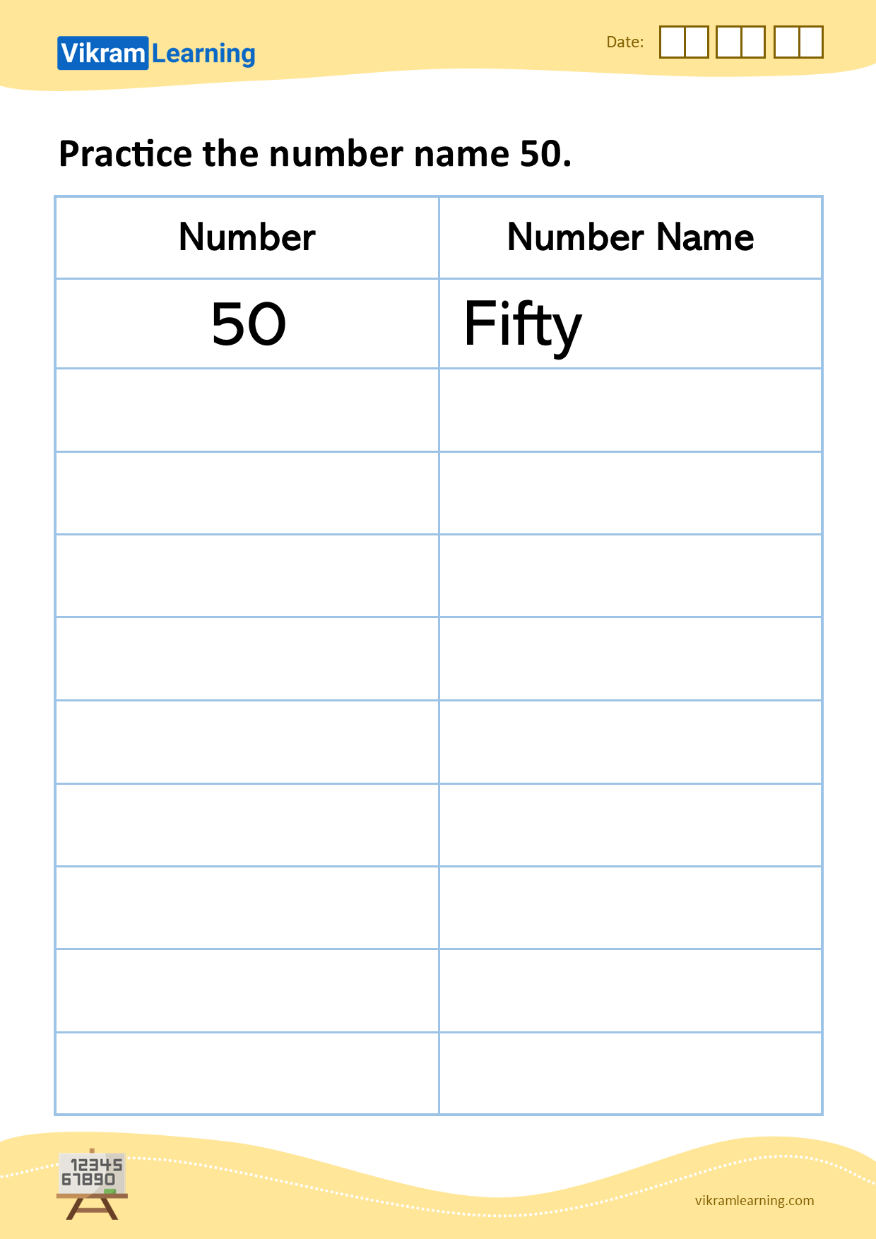 Download practice the number name 50 worksheets