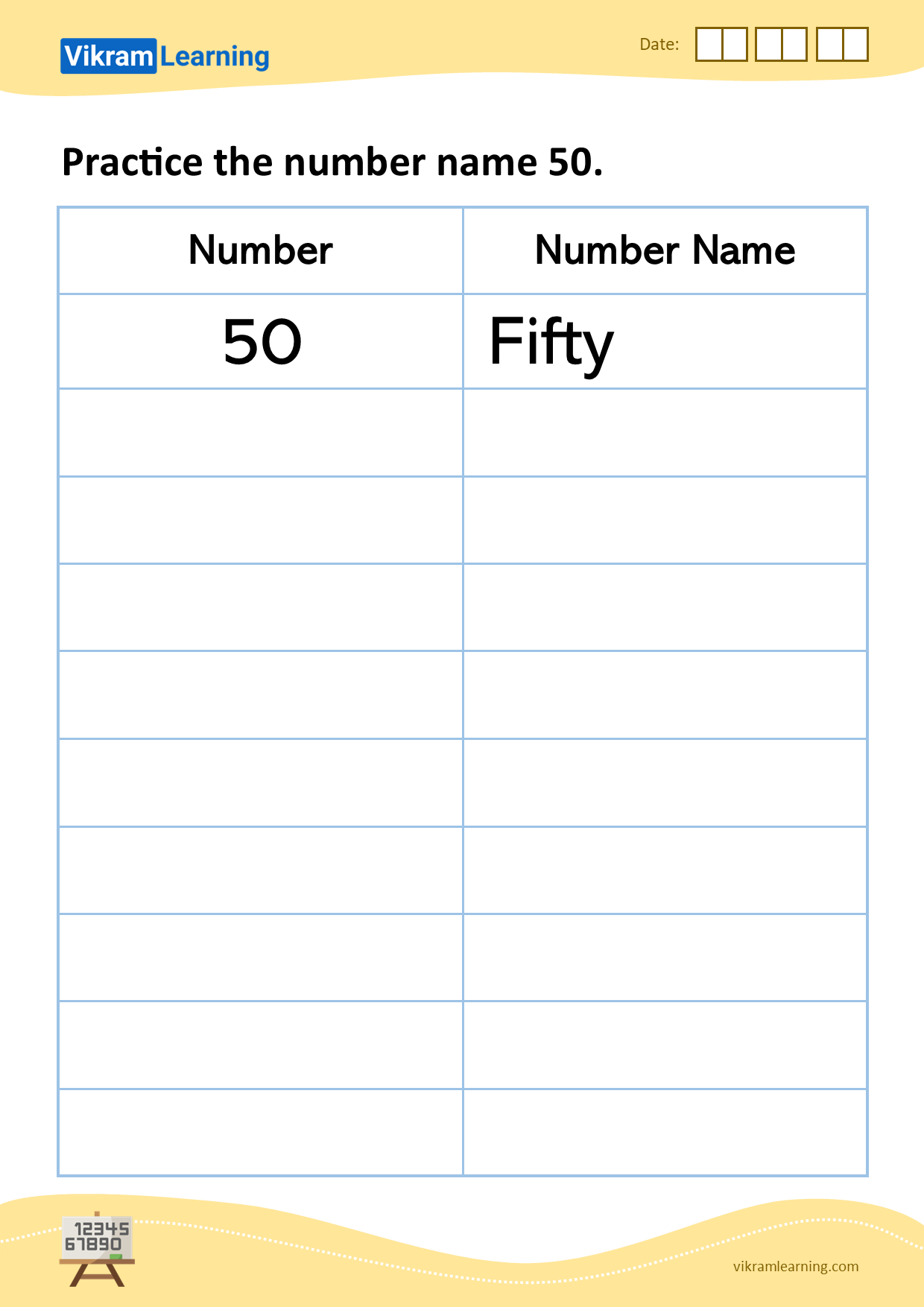 Download Practice The Number Name 50 Worksheets Vikramlearning