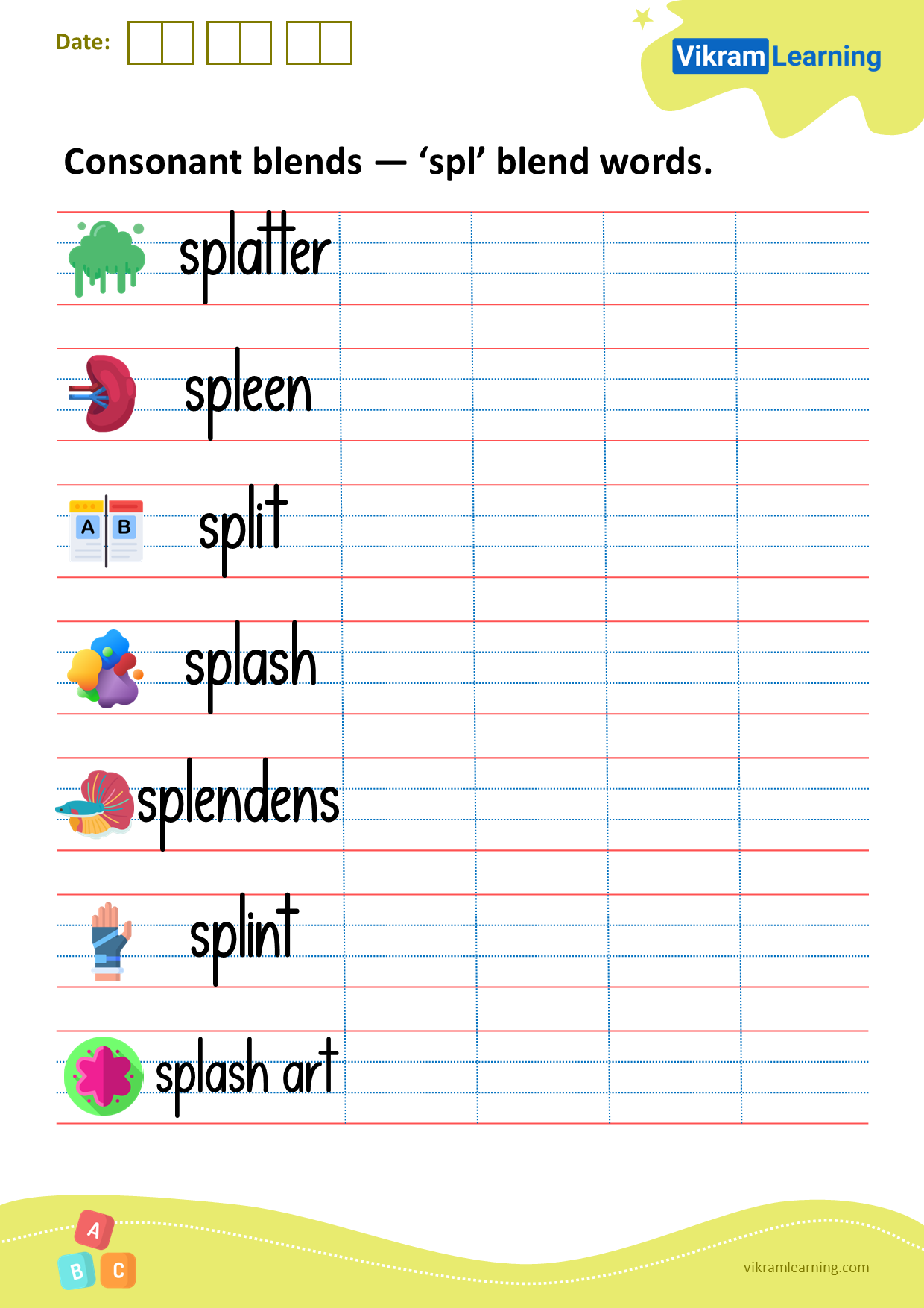 Download consonant blends — ‘spl’ blend words worksheets