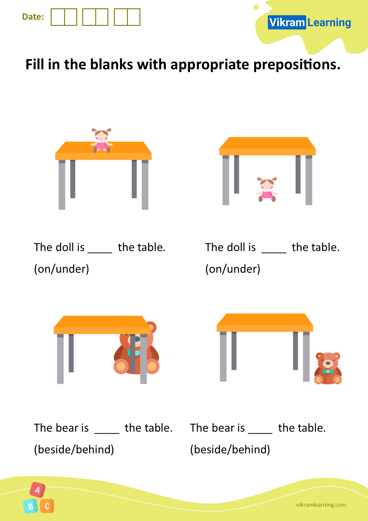 Download Fill In The Blanks With Appropriate Prepositions Worksheets Vikramlearning