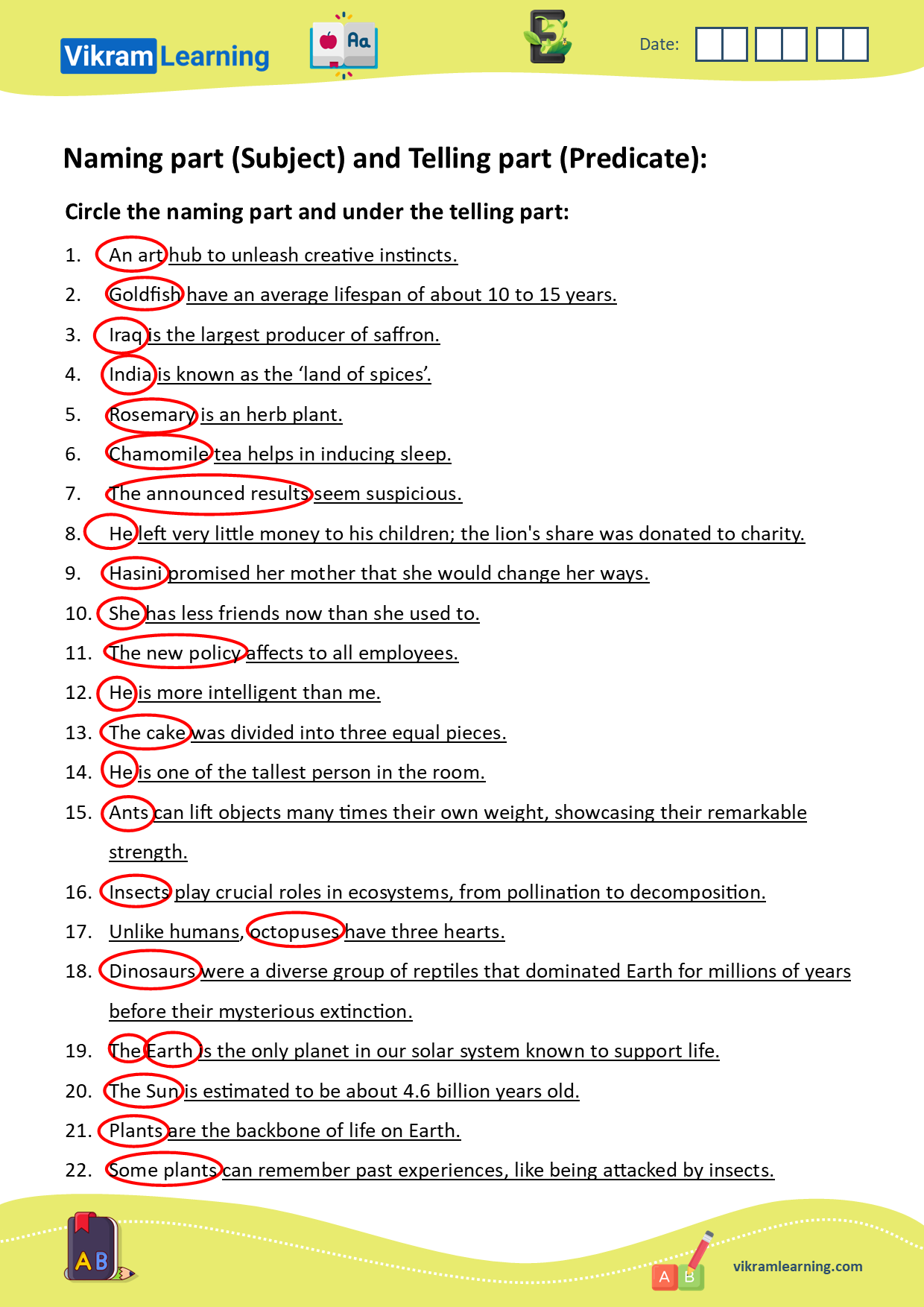 Download naming part (subject) and telling part (predicate) worksheets, subject and predicate worksheets worksheets