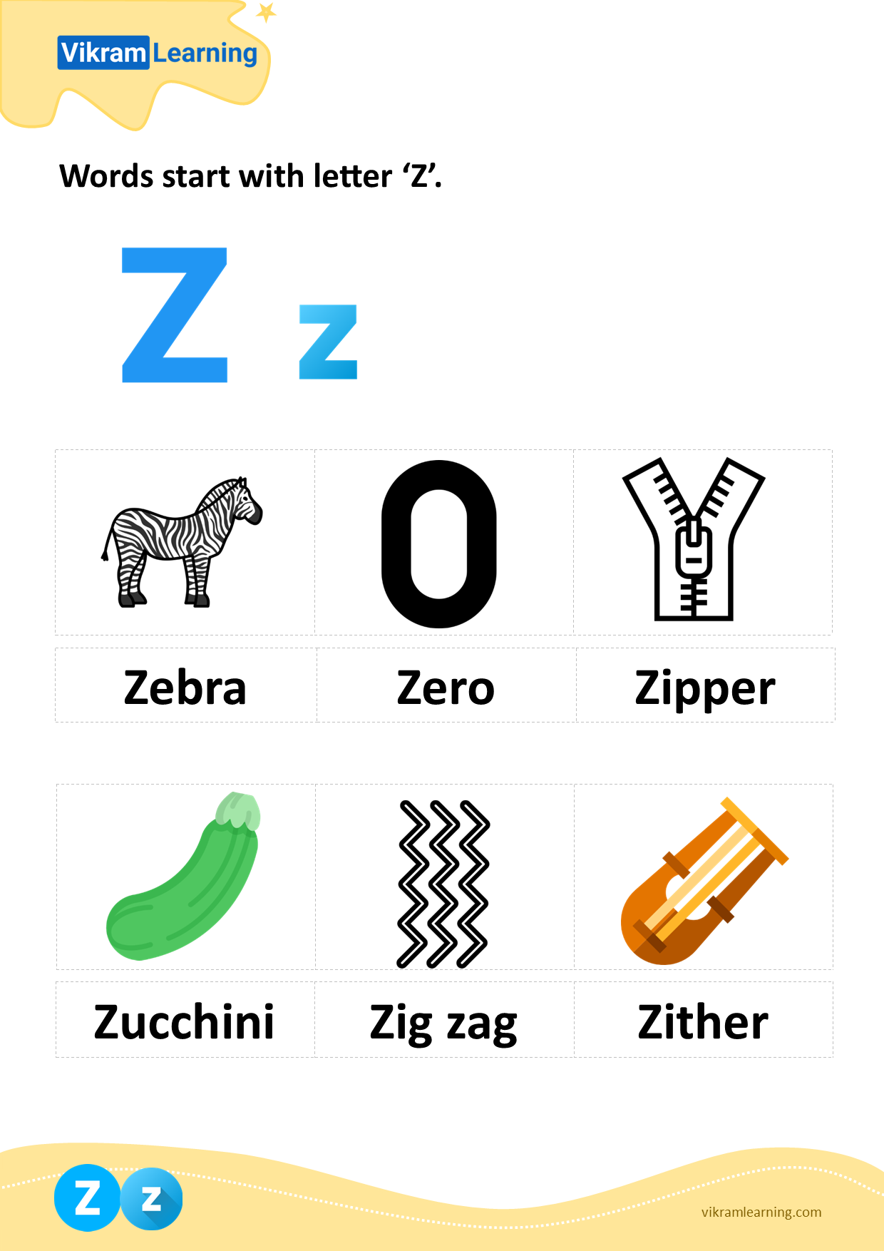 Download Words Start With Letter z Worksheets Vikramlearning