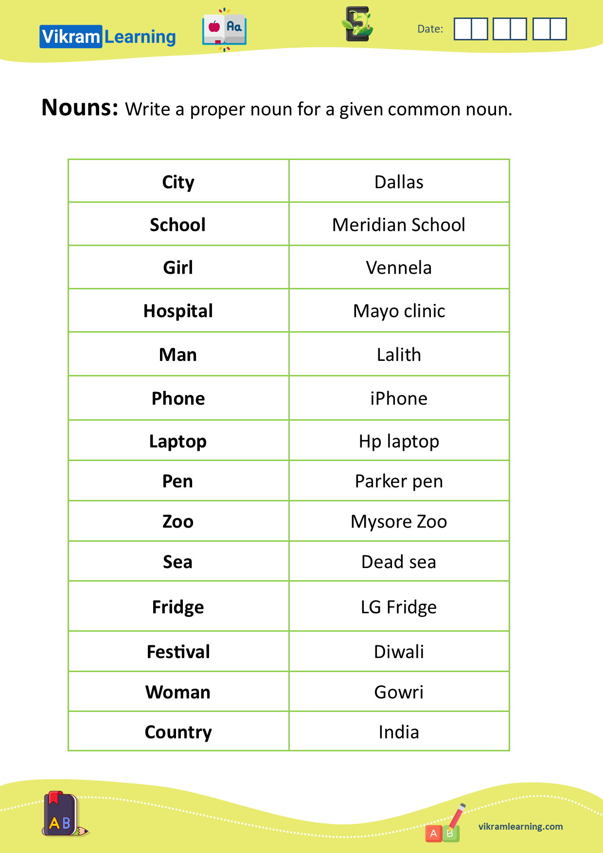 Download nouns - naming words worksheets