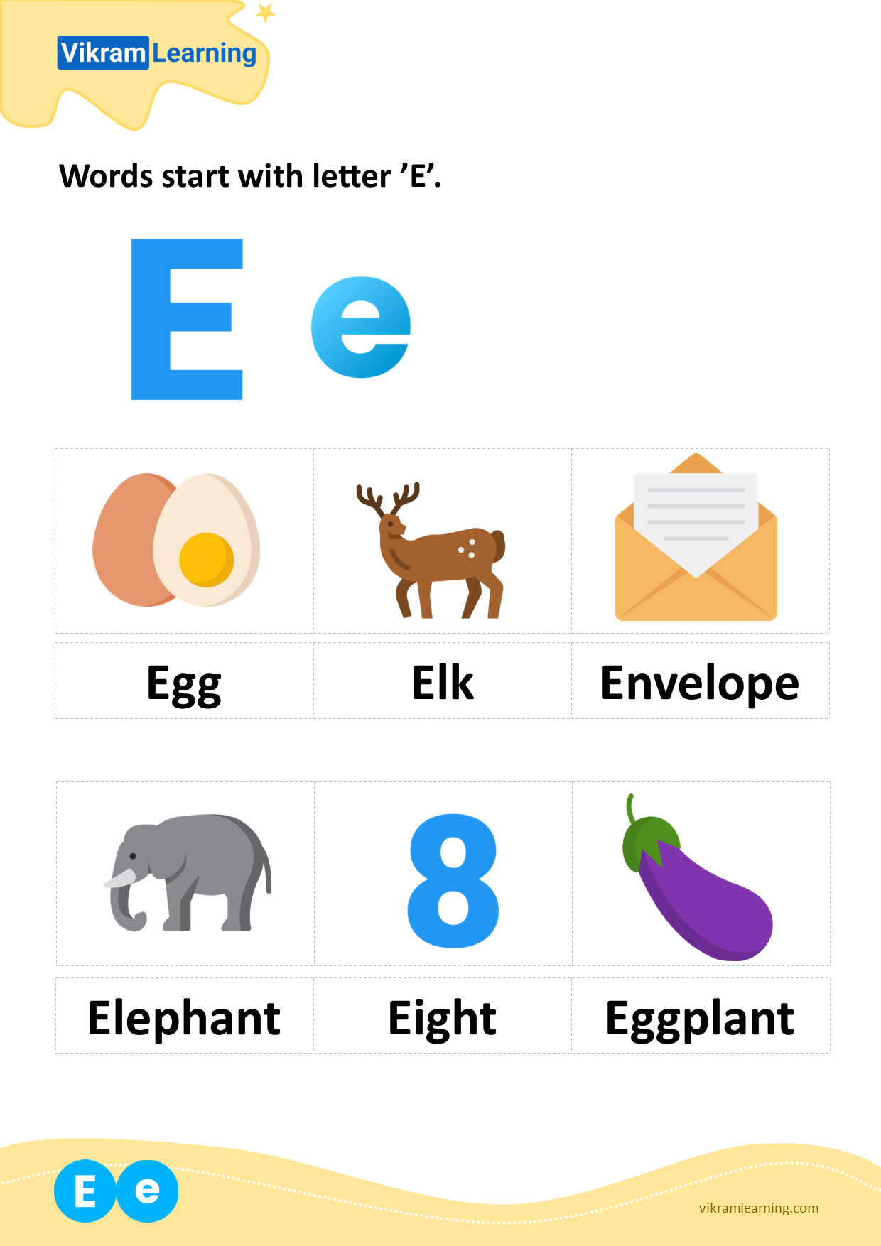 Download Words Start With Letter e Worksheets Vikramlearning