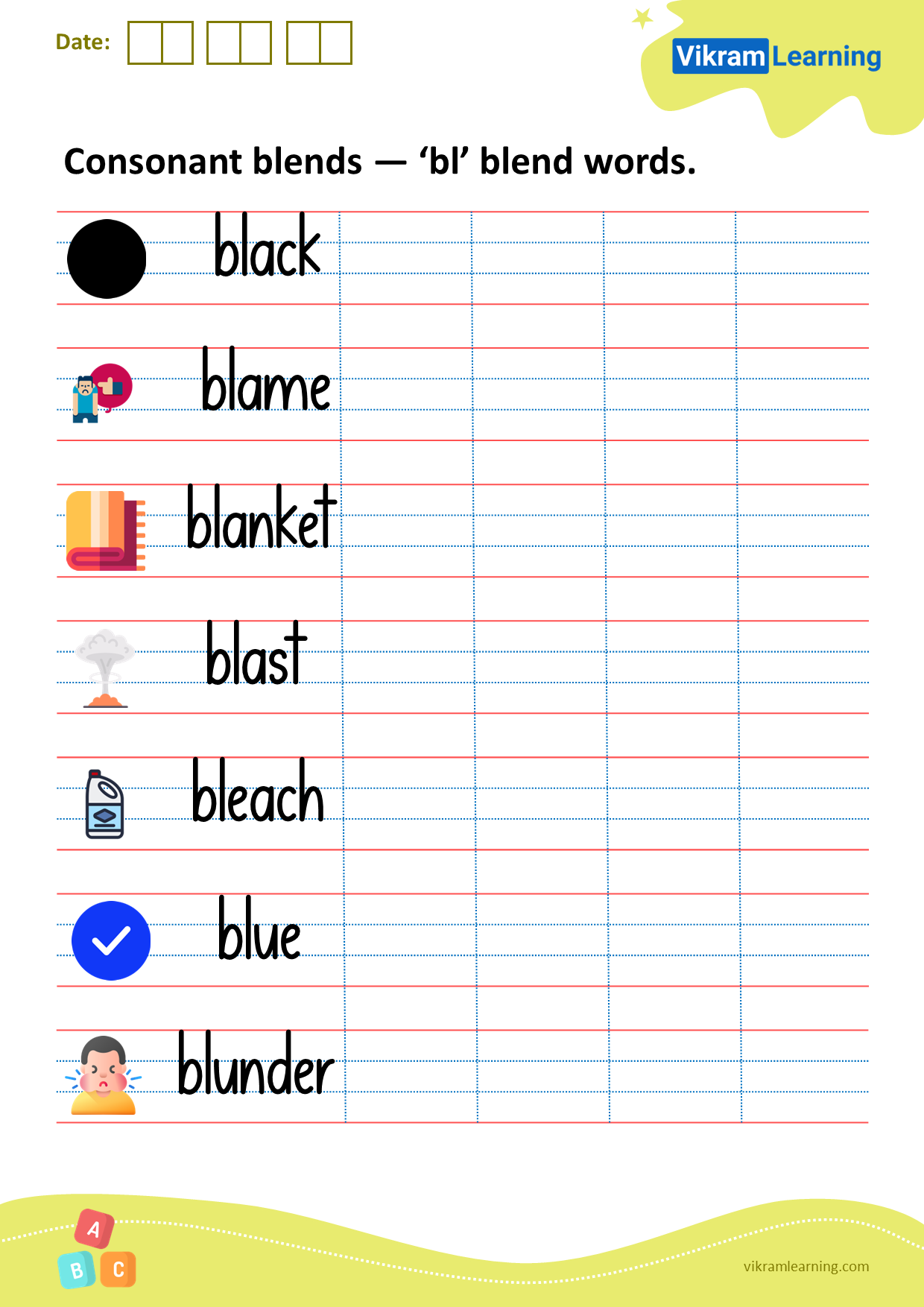Download consonant blends bl blend words worksheets