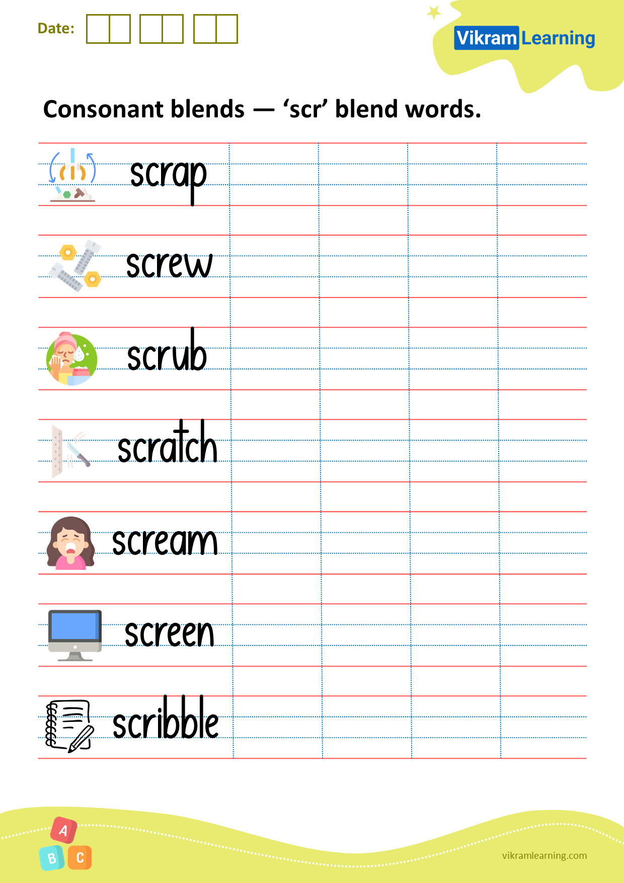 Download consonant blends — ‘scr’ blend words worksheets