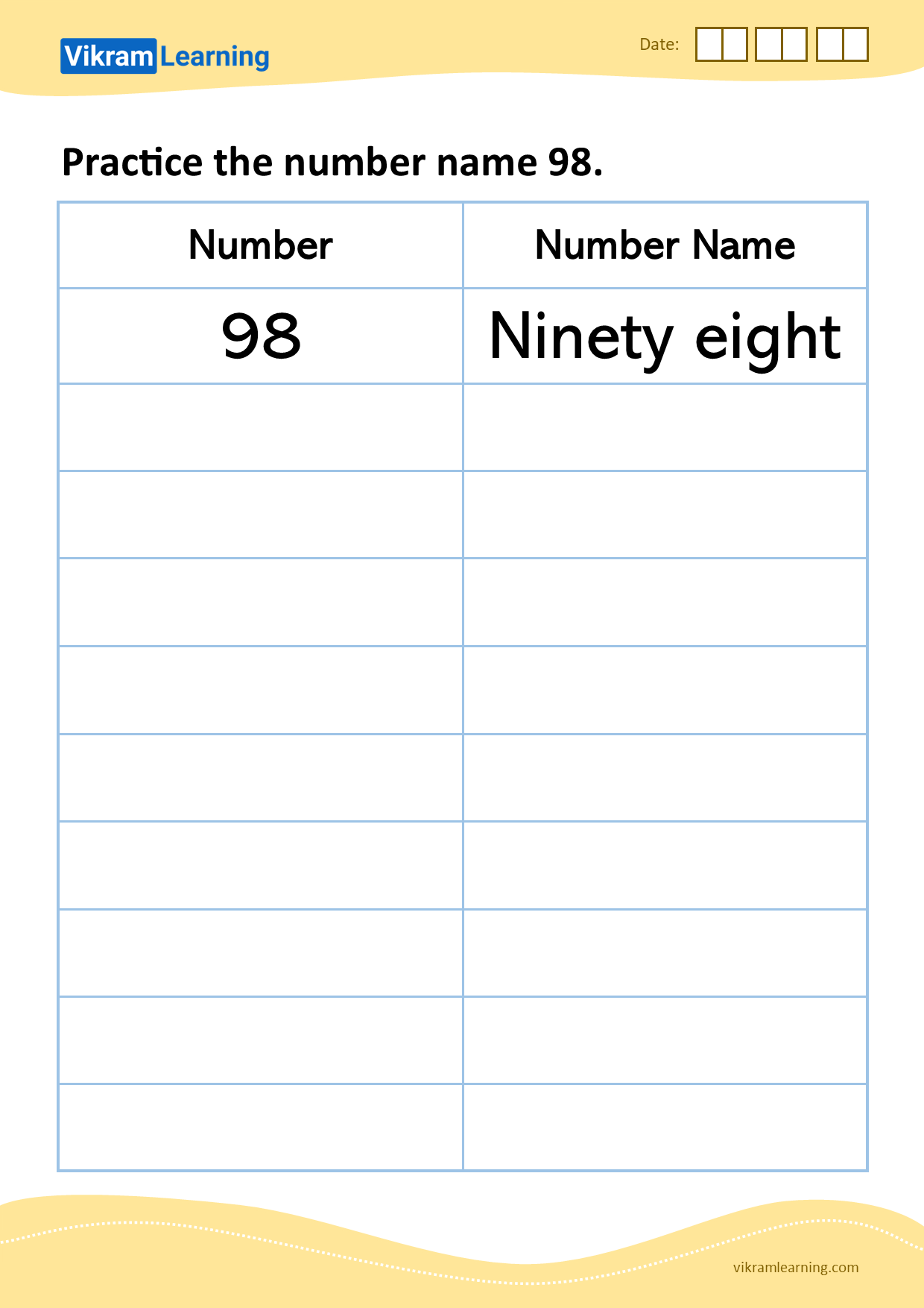 Download practice the number name 91 worksheets