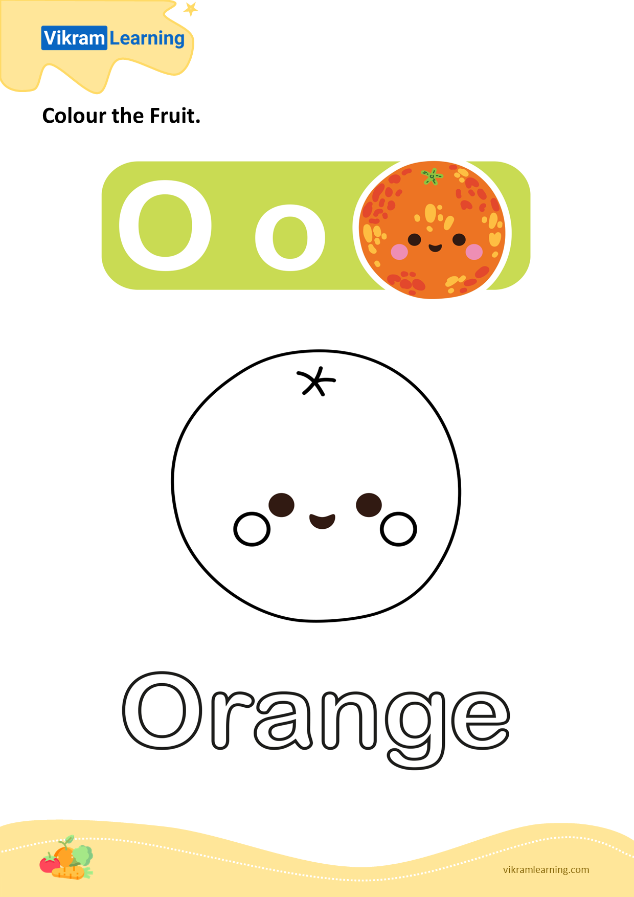 Download colour the fruit - orange worksheets