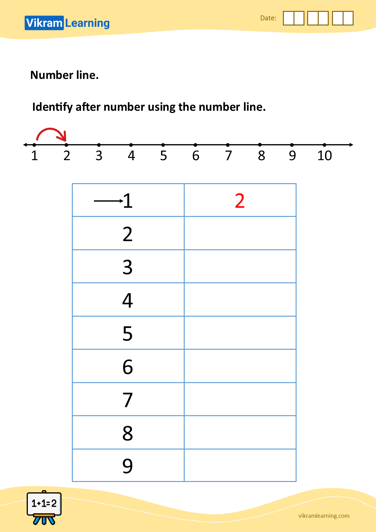 Download identify after number using the number line worksheets