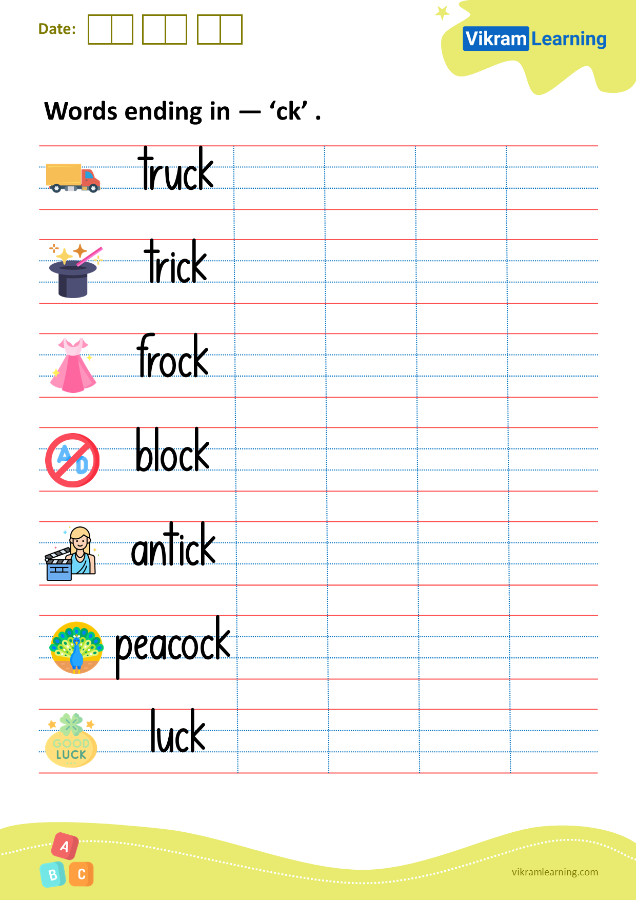 Download words ending in — ‘ck’ worksheets