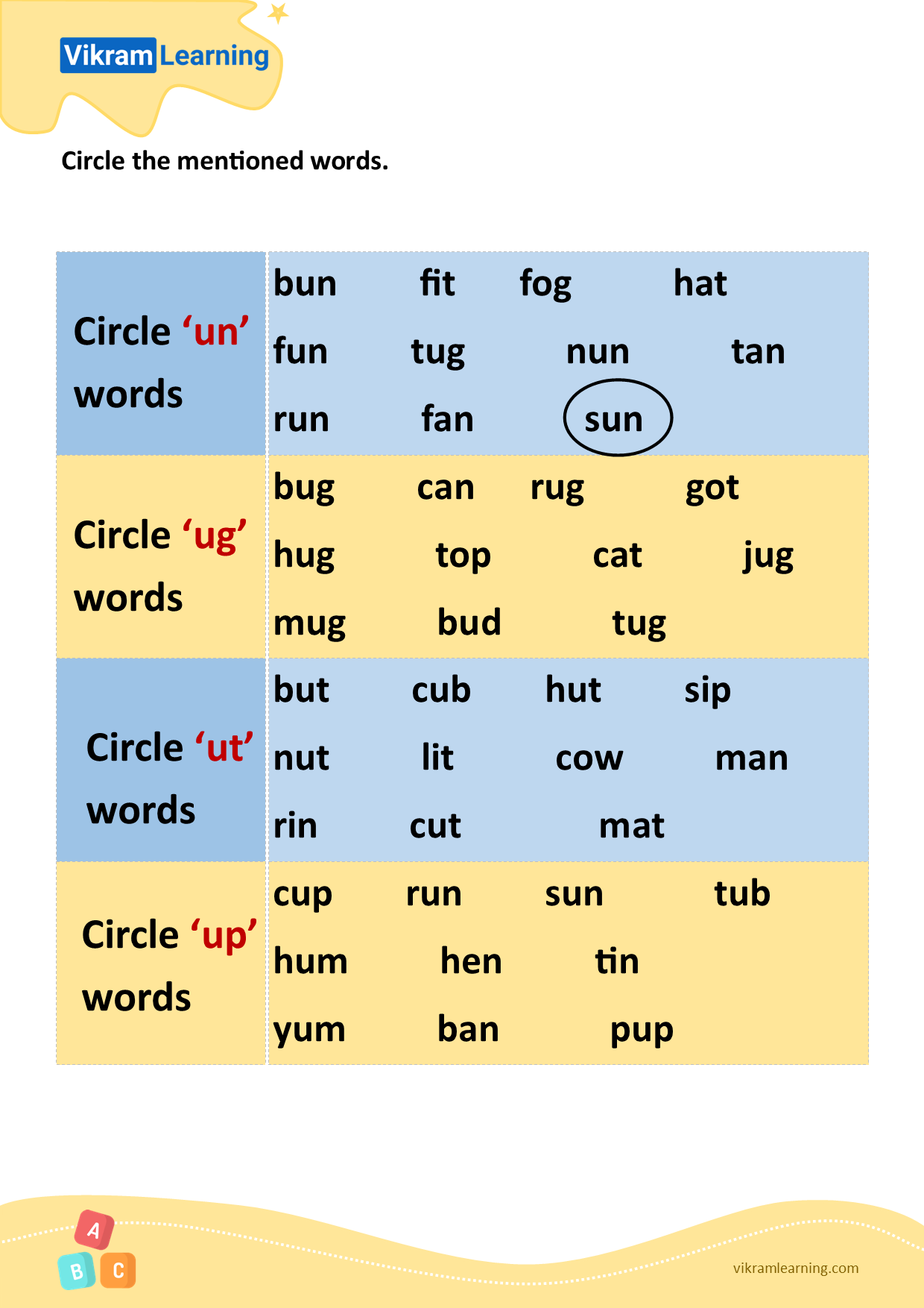 Download circle the mentioned words worksheets